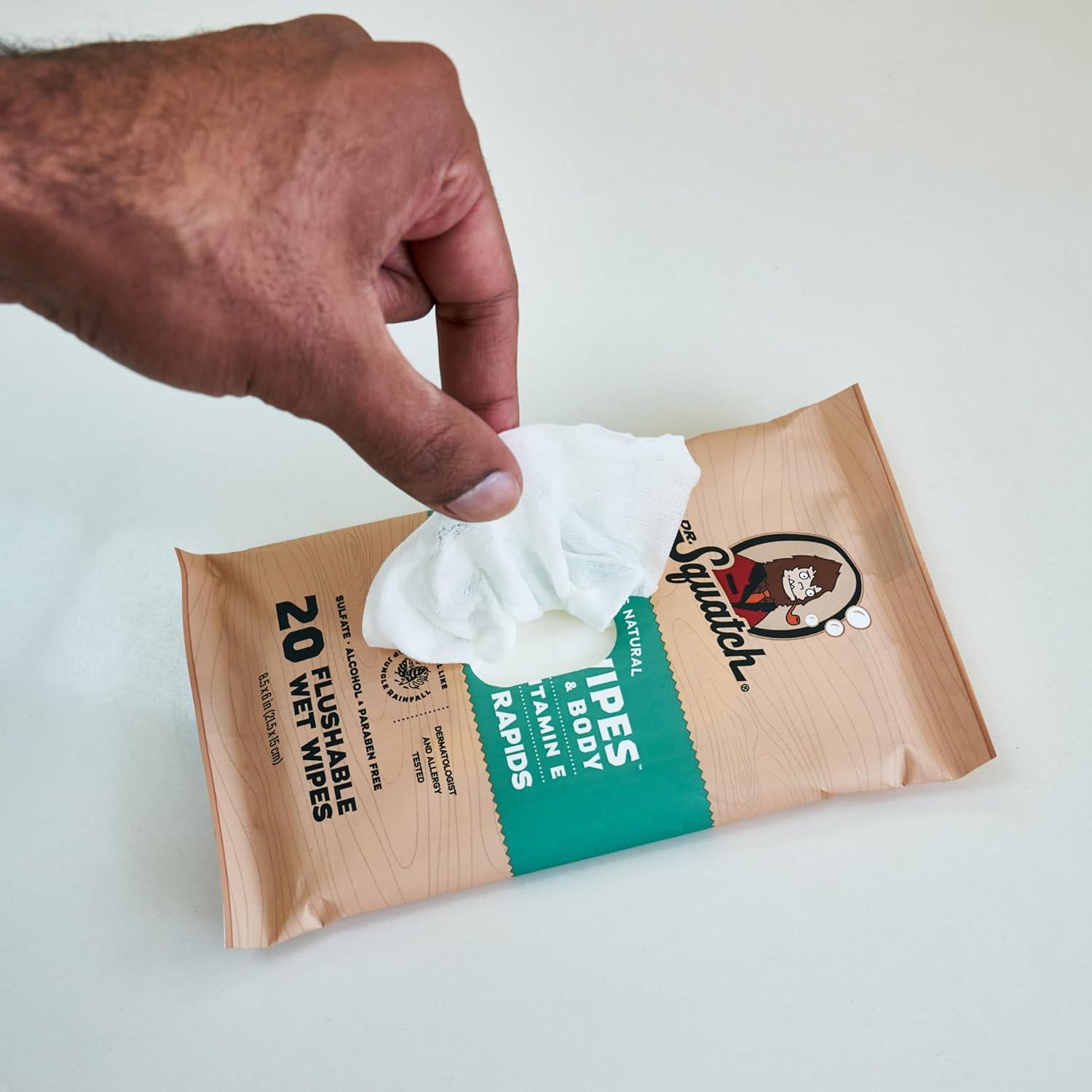 imageDr Squatch Beast Wipes Flushable Adult Wipes for Men Soothing and Refreshing 2 Pack Rainforest Rapids20 Count Pack of 2