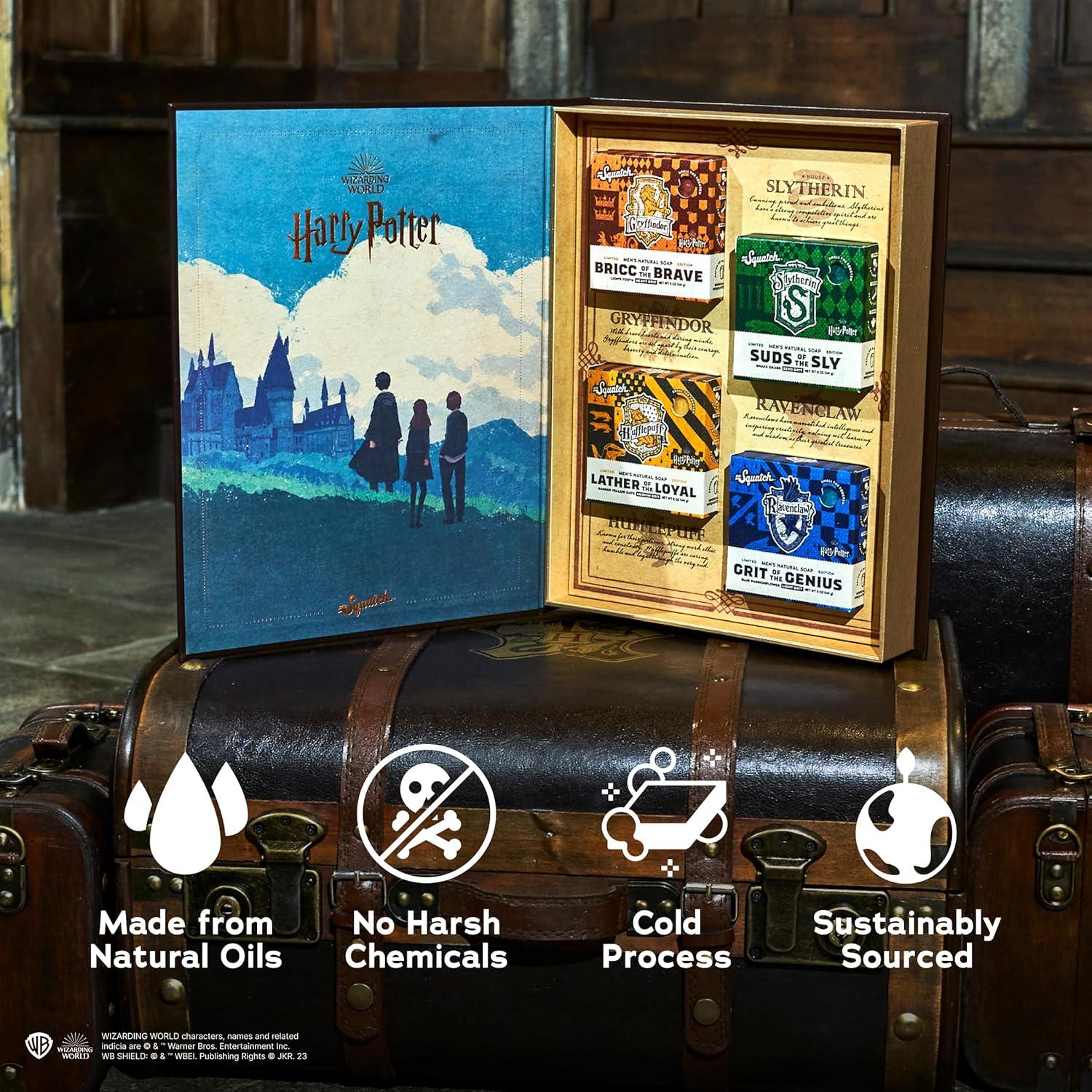 imageDr Squatch Harry Potter Collection with Collectors Box Mens Natural Bar Soap 4 Pack Bundle and Collectors Box Soap inspired by Gryffindor Slytherin Ravenclaw and Hufflepuff