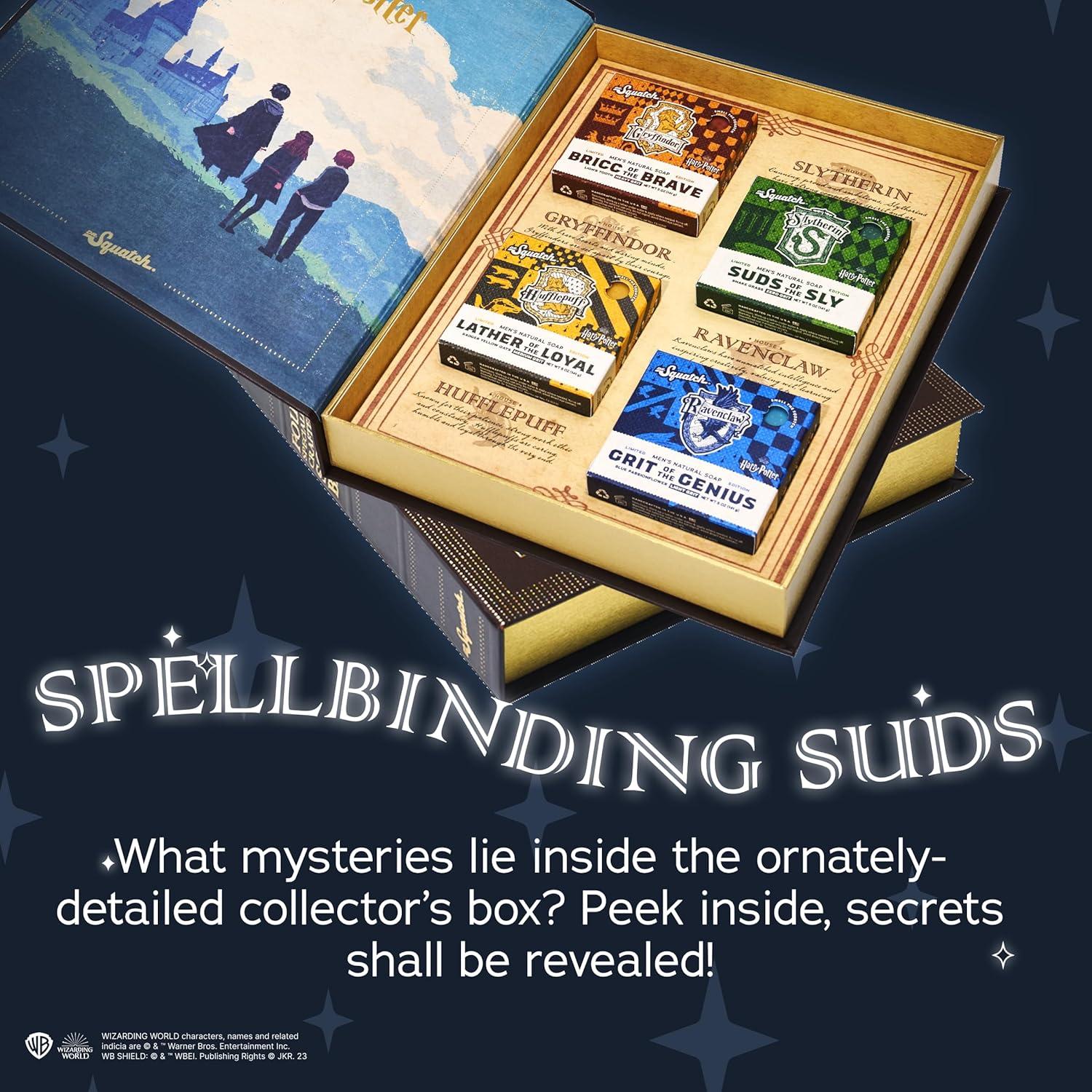 imageDr Squatch Harry Potter Collection with Collectors Box Mens Natural Bar Soap 4 Pack Bundle and Collectors Box Soap inspired by Gryffindor Slytherin Ravenclaw and Hufflepuff