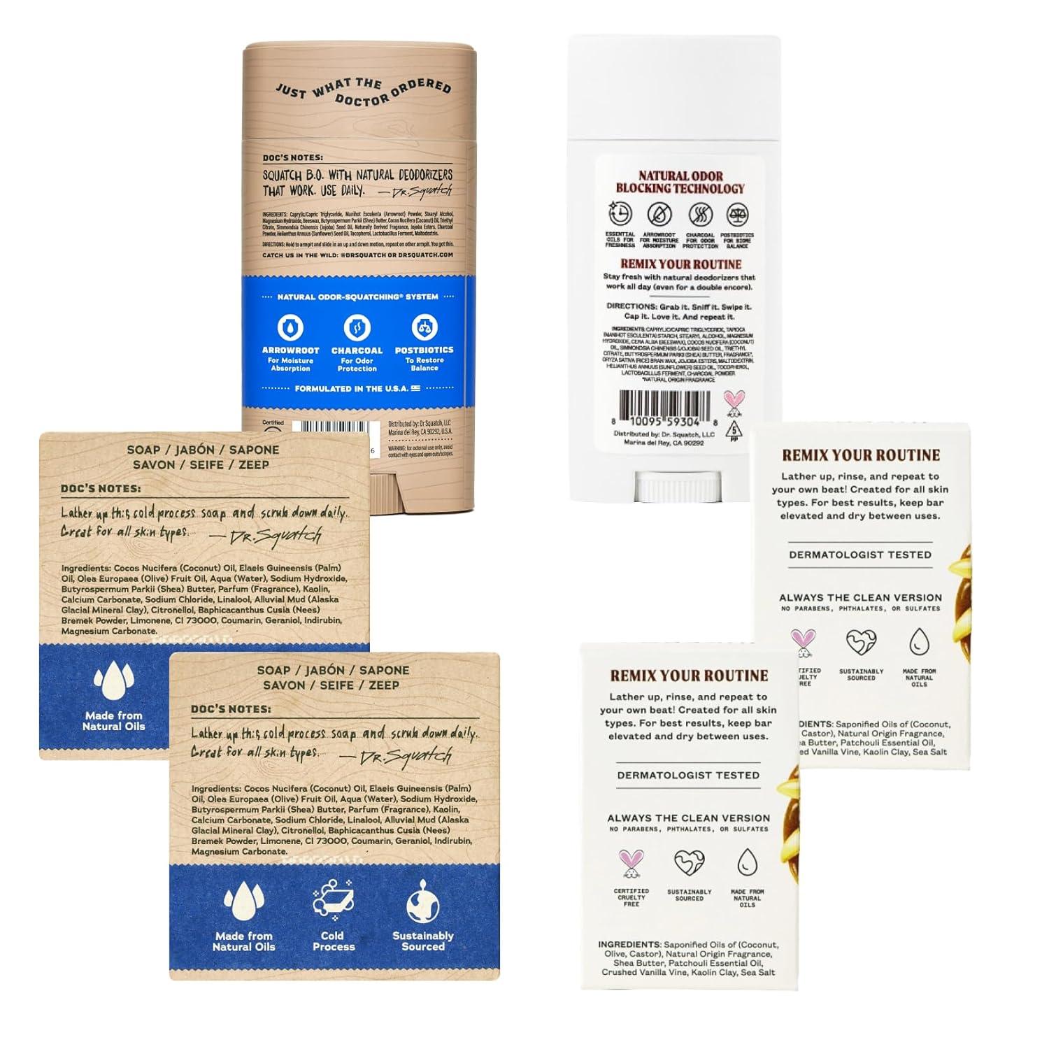 imageDr Squatch Manly Soap and Deodorant Variety Pack Handmade with Organic Oils AluminumFree Summer Citrus and Fresh Falls Mens Natural SoapFresh Falls Vanilla on Vinyl