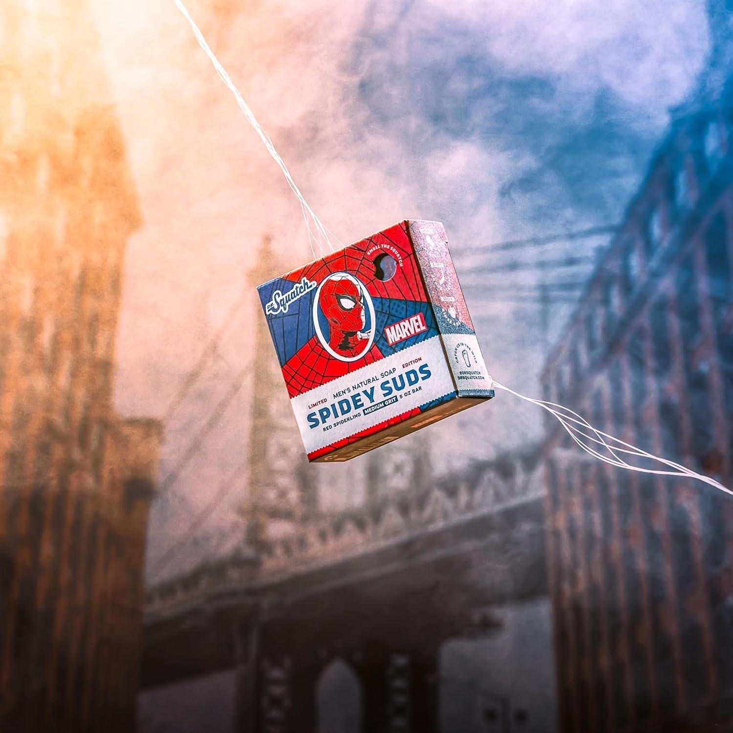 imageDr Squatch Mens Natural Bar Soap Spidey Suds Inspired by SpiderMan 3 Pack