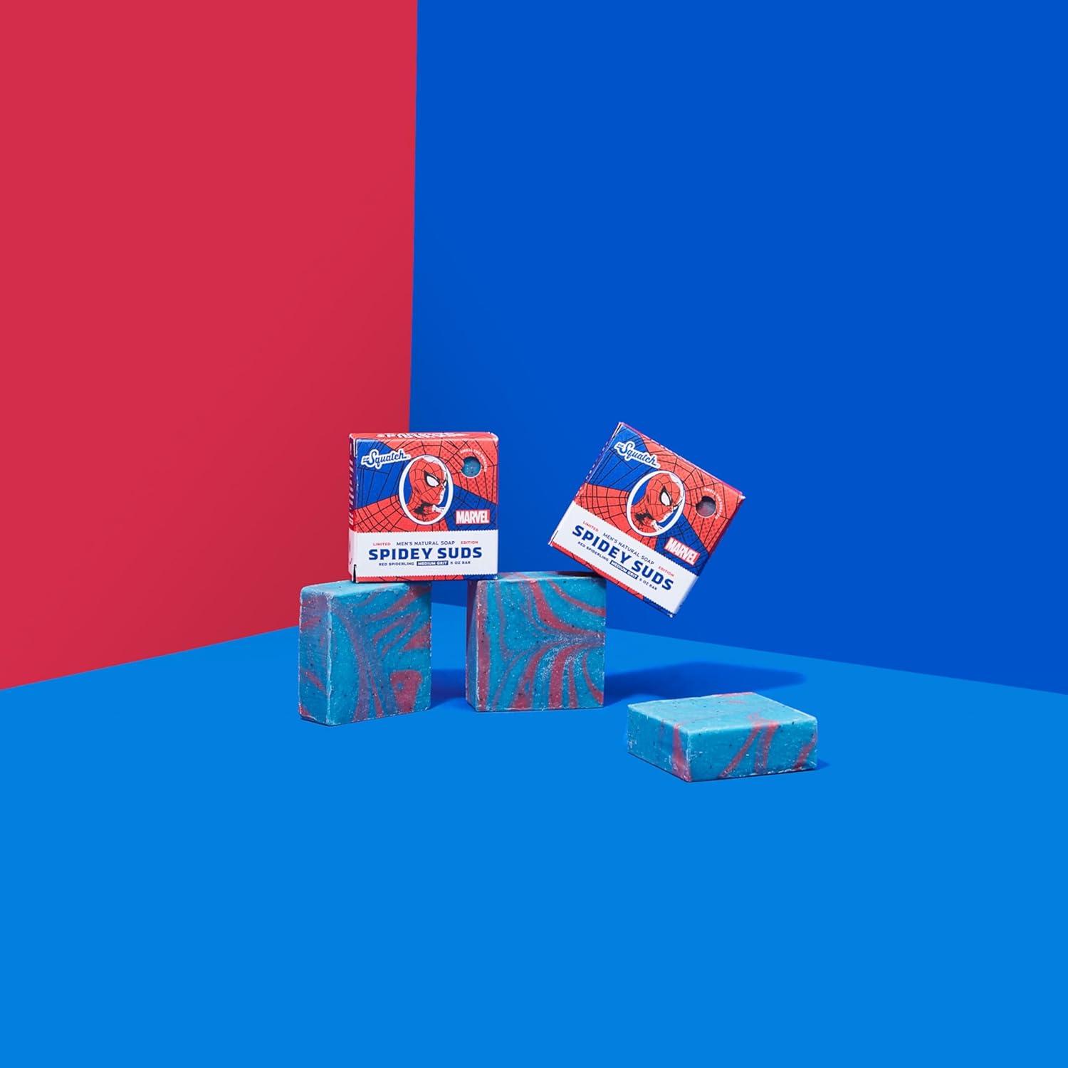 imageDr Squatch Mens Natural Bar Soap Spidey Suds Inspired by SpiderMan 3 Pack