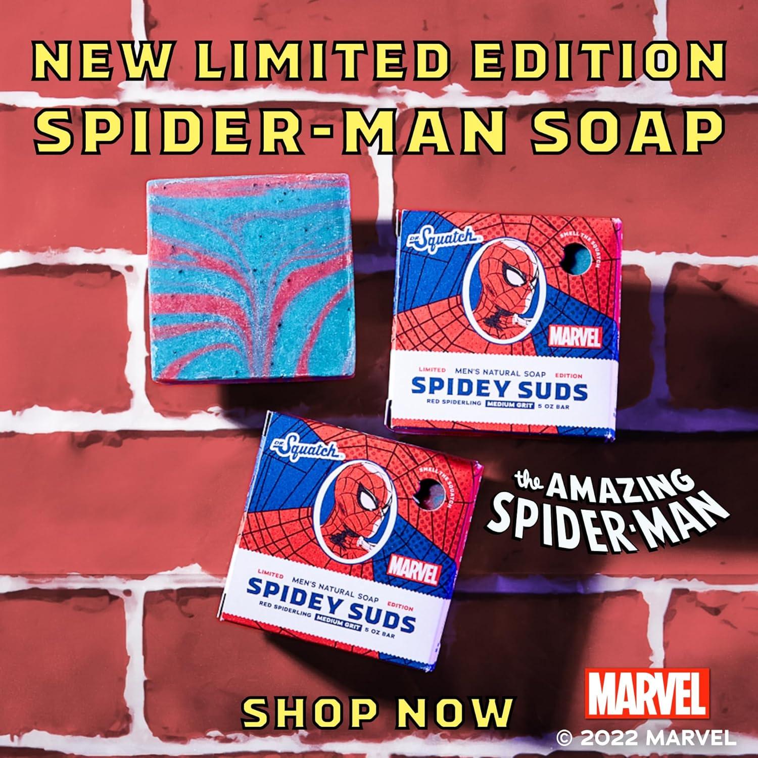 imageDr Squatch Mens Natural Bar Soap Spidey Suds Inspired by SpiderMan 3 Pack