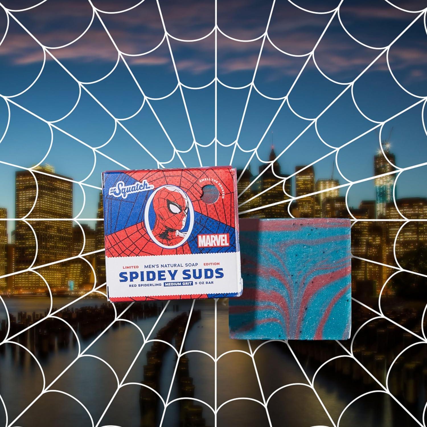imageDr Squatch Mens Natural Bar Soap Spidey Suds Inspired by SpiderMan 3 Pack