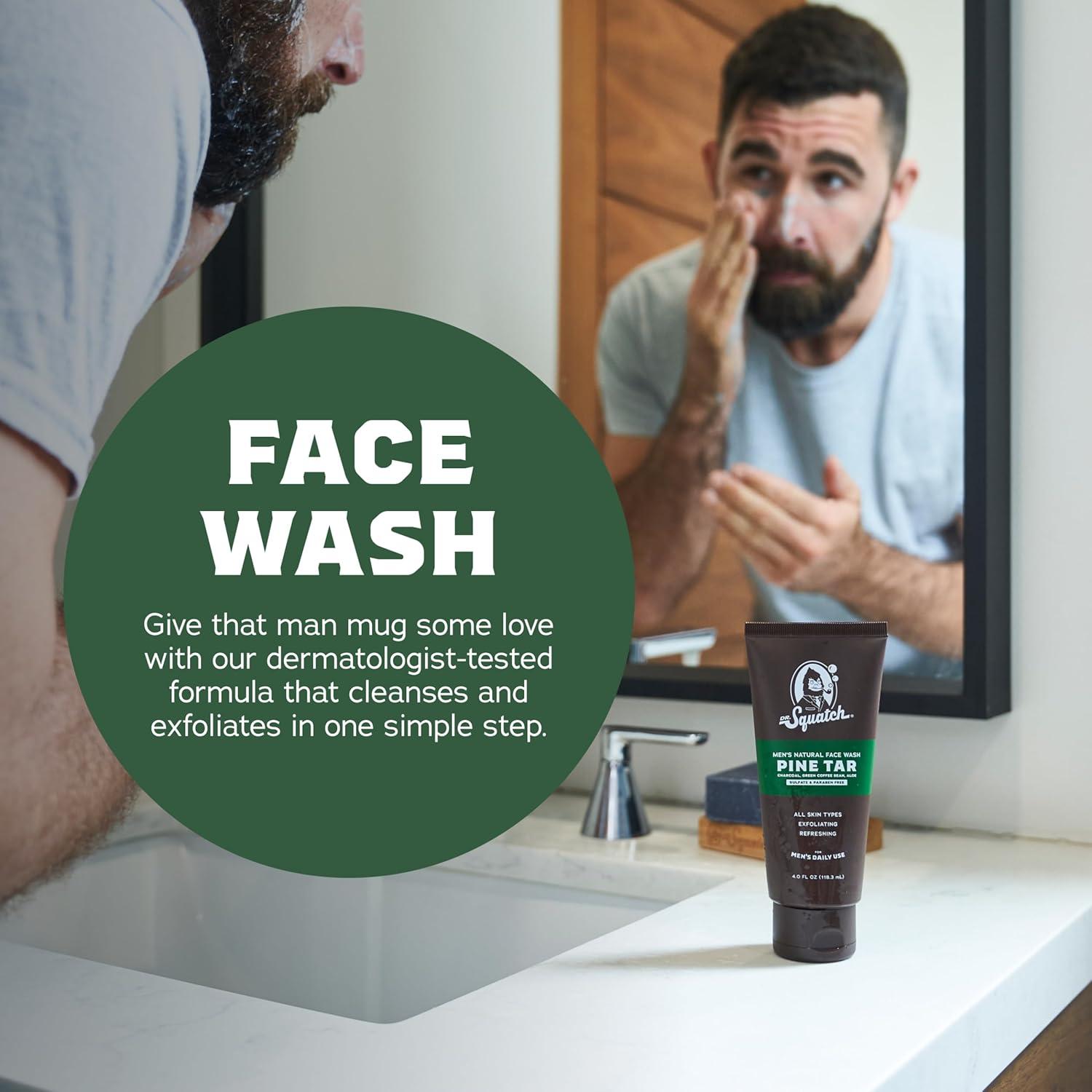 imageDr Squatch Mens Natural Face Wash and Bar Soap Bundle Pine Tar Exfoliating Face Wash made with Natural Ingredients Pine Tar Wood Barrel Bourbon and Gold Moss Bar Soap