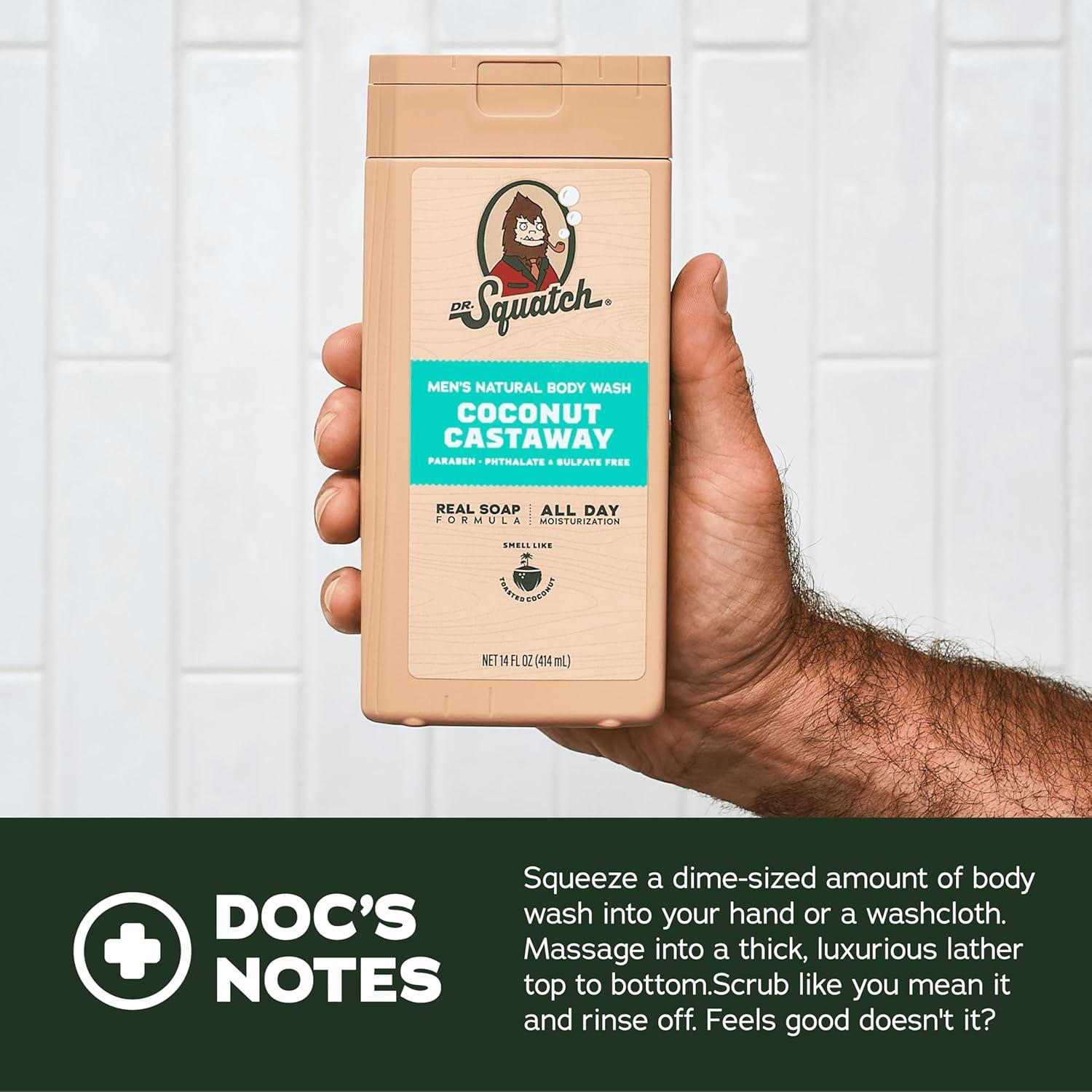 imageDr Squatch NEW Body Wash for Men with Nourishing Natural Ingredients No Paraben Phthalate Sulfate All Day Moisture Long Lasting Scent Fresh Falls ampamp Coconut Castaway 14 oz 2PackCoconut Cask