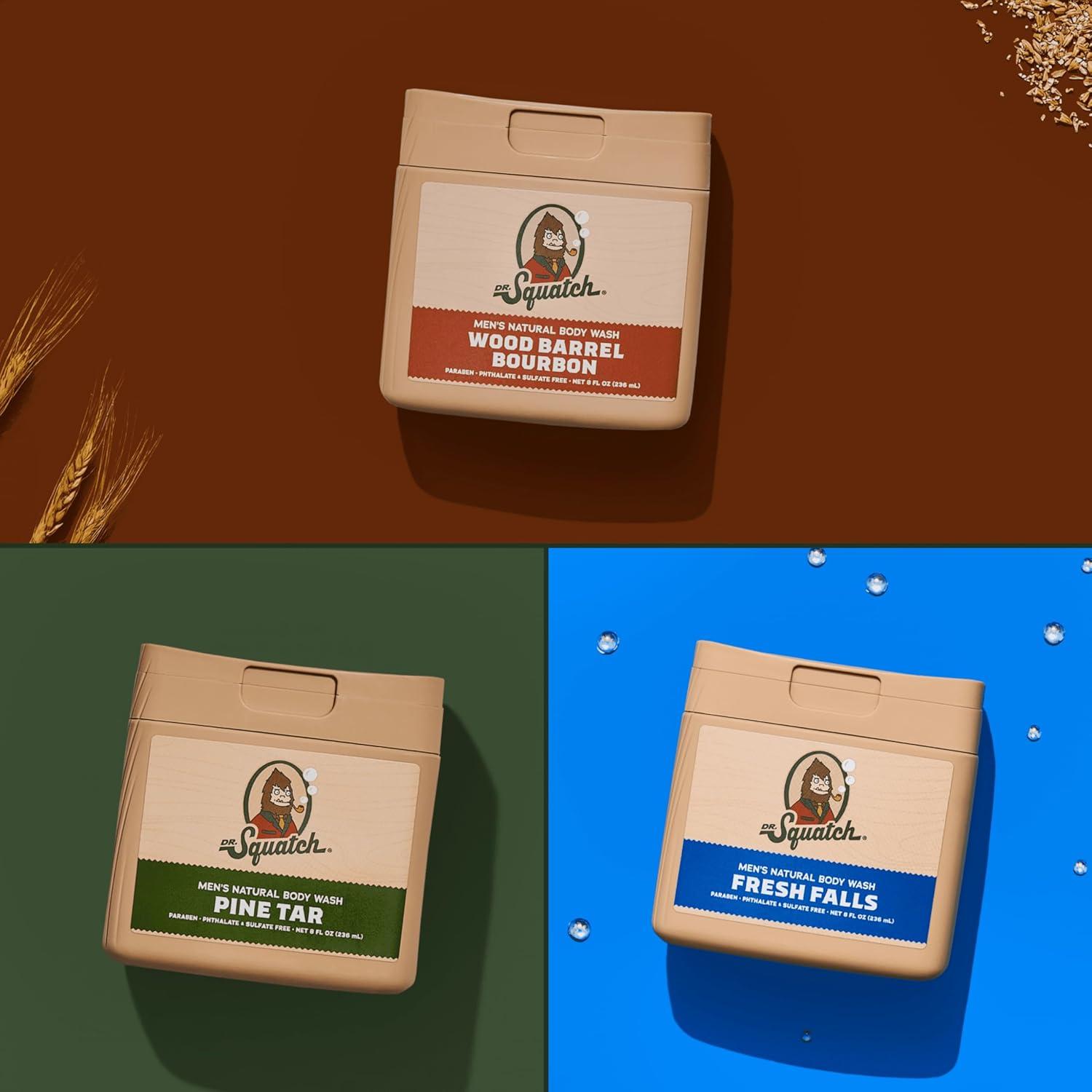 imageDr Squatch NEW Body Wash for Men with Nourishing Natural Ingredients No Paraben Phthalate Sulfate All Day Moisturization Fresh Falls Coconut Castaway ampamp Pine Tar 8 oz 3PackRustic Retreat