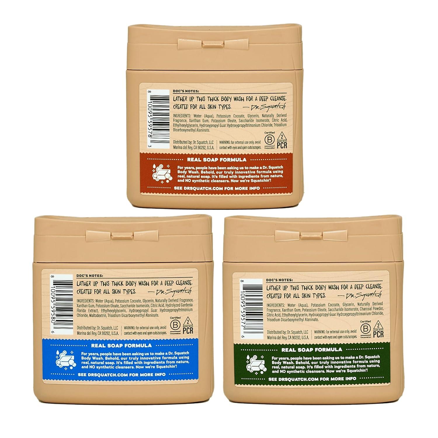 imageDr Squatch NEW Body Wash for Men with Nourishing Natural Ingredients No Paraben Phthalate Sulfate All Day Moisturization Fresh Falls Coconut Castaway ampamp Pine Tar 8 oz 3PackRustic Retreat