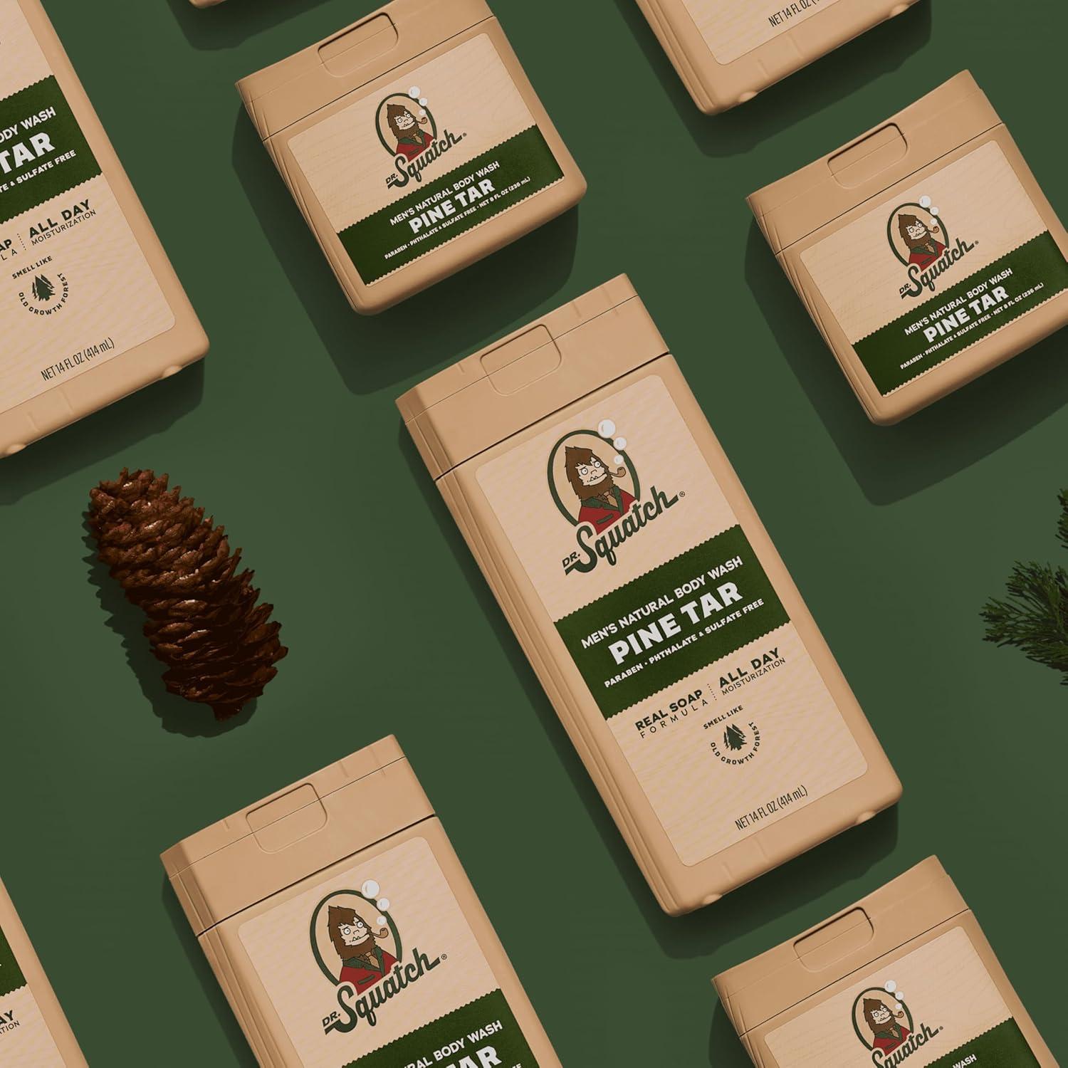 imageDr Squatch NEW Body Wash for Men with Nourishing Natural Ingredients No Paraben Phthalate Sulfate Wood Barrel Bourbon 14 oz Coconut Castaway ampamp Pine Tar 8 oz 2Pack ampamp Body ScrubberRustic Escape