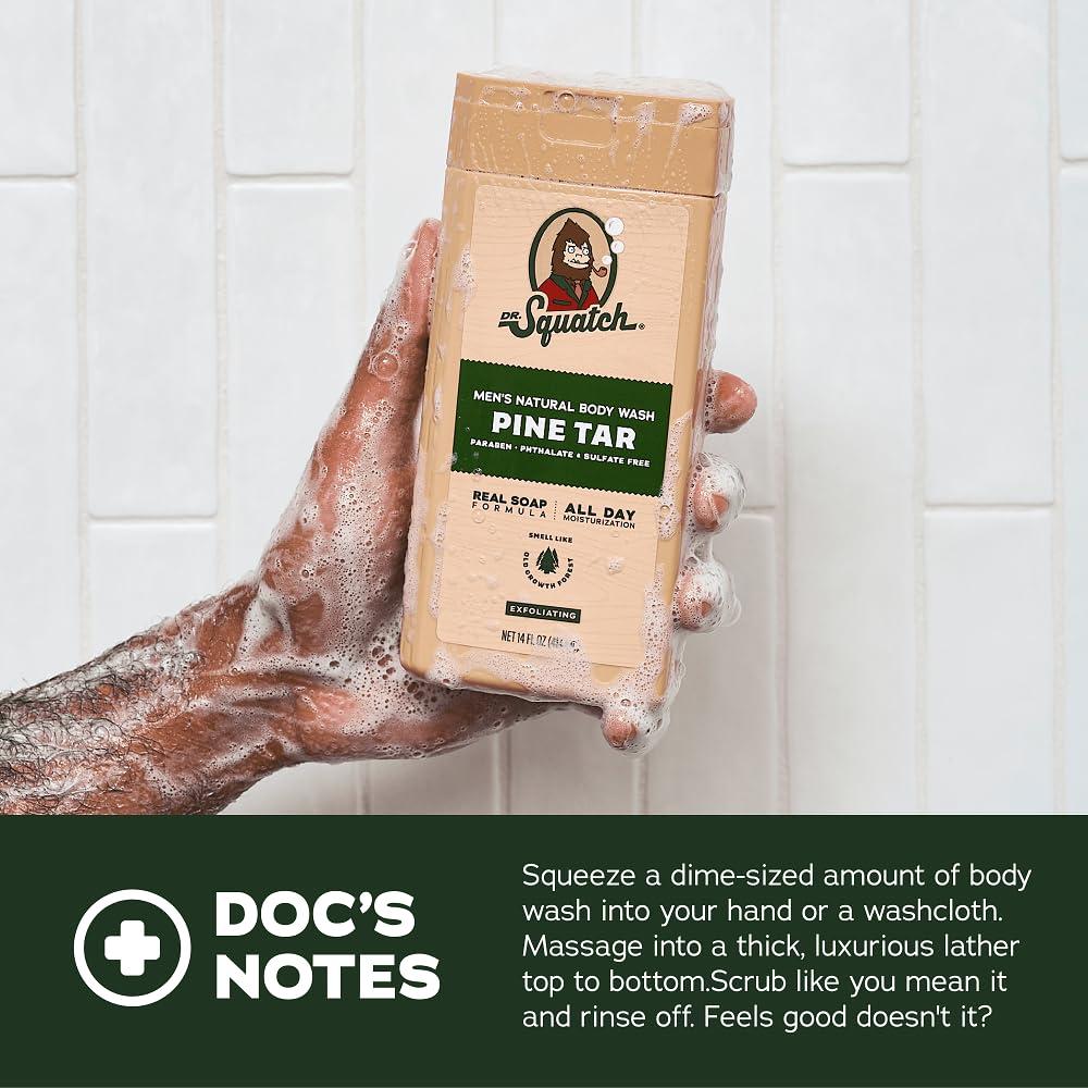 imageDr Squatch NEW Body Wash for Men with Nourishing Natural Ingredients No Paraben Phthalate Sulfate Wood Barrel Bourbon 14 oz Coconut Castaway ampamp Pine Tar 8 oz 2Pack ampamp Body ScrubberTropical Timberland