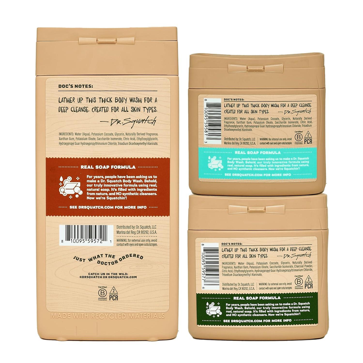 imageDr Squatch NEW Body Wash for Men with Nourishing Natural Ingredients No Paraben Phthalate Sulfate Wood Barrel Bourbon 14 oz Coconut Castaway ampamp Pine Tar 8 oz 2Pack ampamp Body ScrubberIsland Infusion