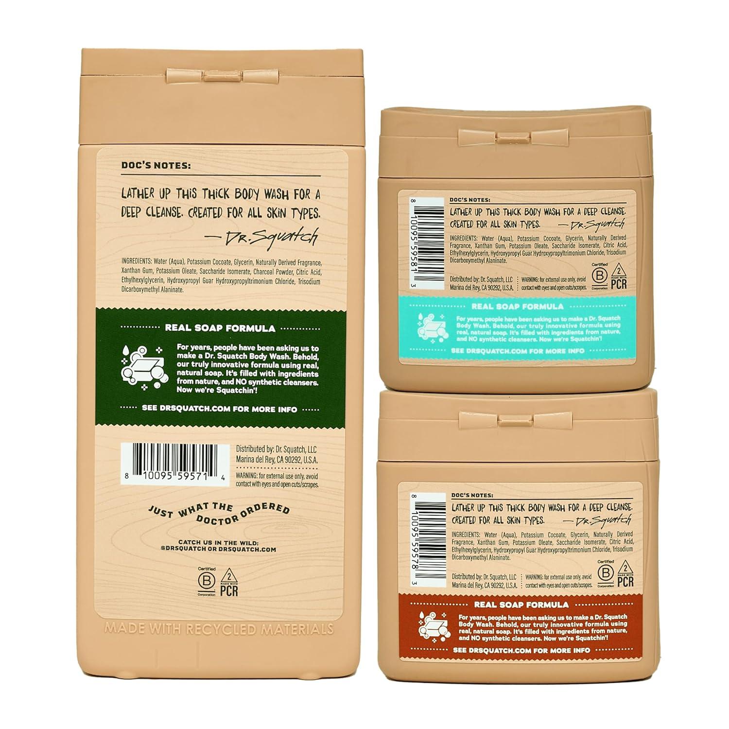 imageDr Squatch NEW Body Wash for Men with Nourishing Natural Ingredients No Paraben Phthalate Sulfate Wood Barrel Bourbon 14 oz Coconut Castaway ampamp Pine Tar 8 oz 2Pack ampamp Body ScrubberRustic Escape