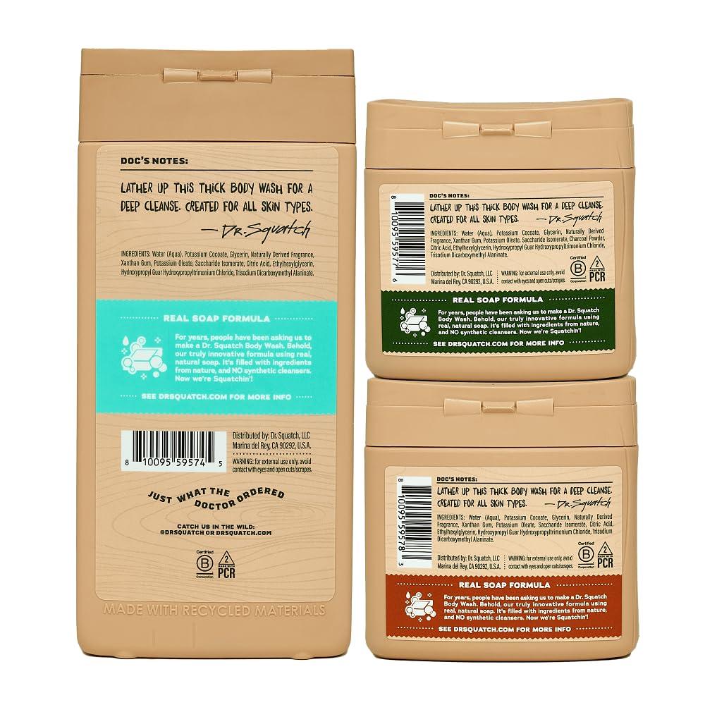 imageDr Squatch NEW Body Wash for Men with Nourishing Natural Ingredients No Paraben Phthalate Sulfate Wood Barrel Bourbon 14 oz Coconut Castaway ampamp Pine Tar 8 oz 2Pack ampamp Body ScrubberTropical Timberland