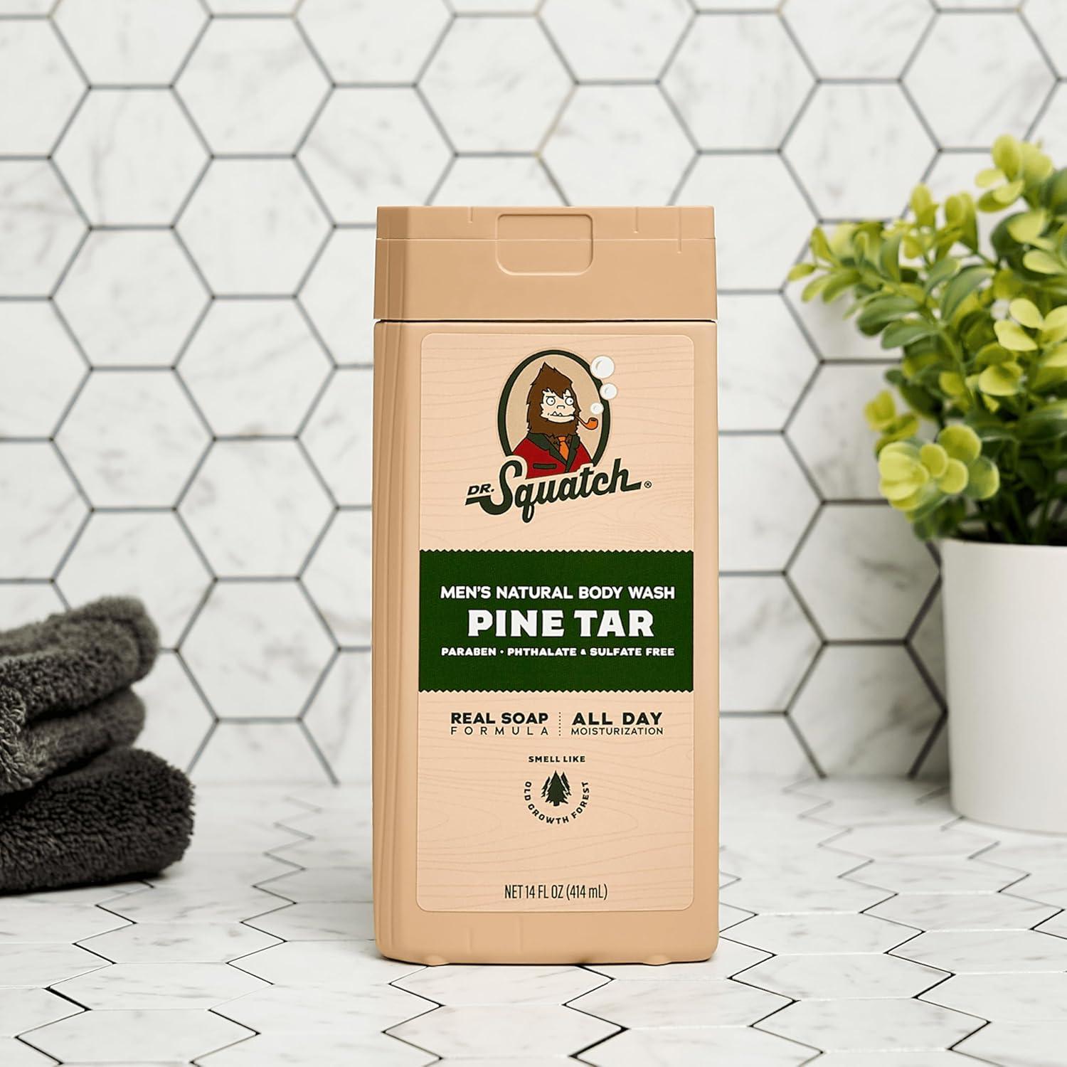 imageDr Squatch NEW Body Wash for Men with Nourishing Natural Ingredients No Paraben Phthalate Sulfate Wood Barrel Bourbon 14 oz Coconut Castaway ampamp Pine Tar 8 oz 2Pack ampamp Body ScrubberRustic Escape