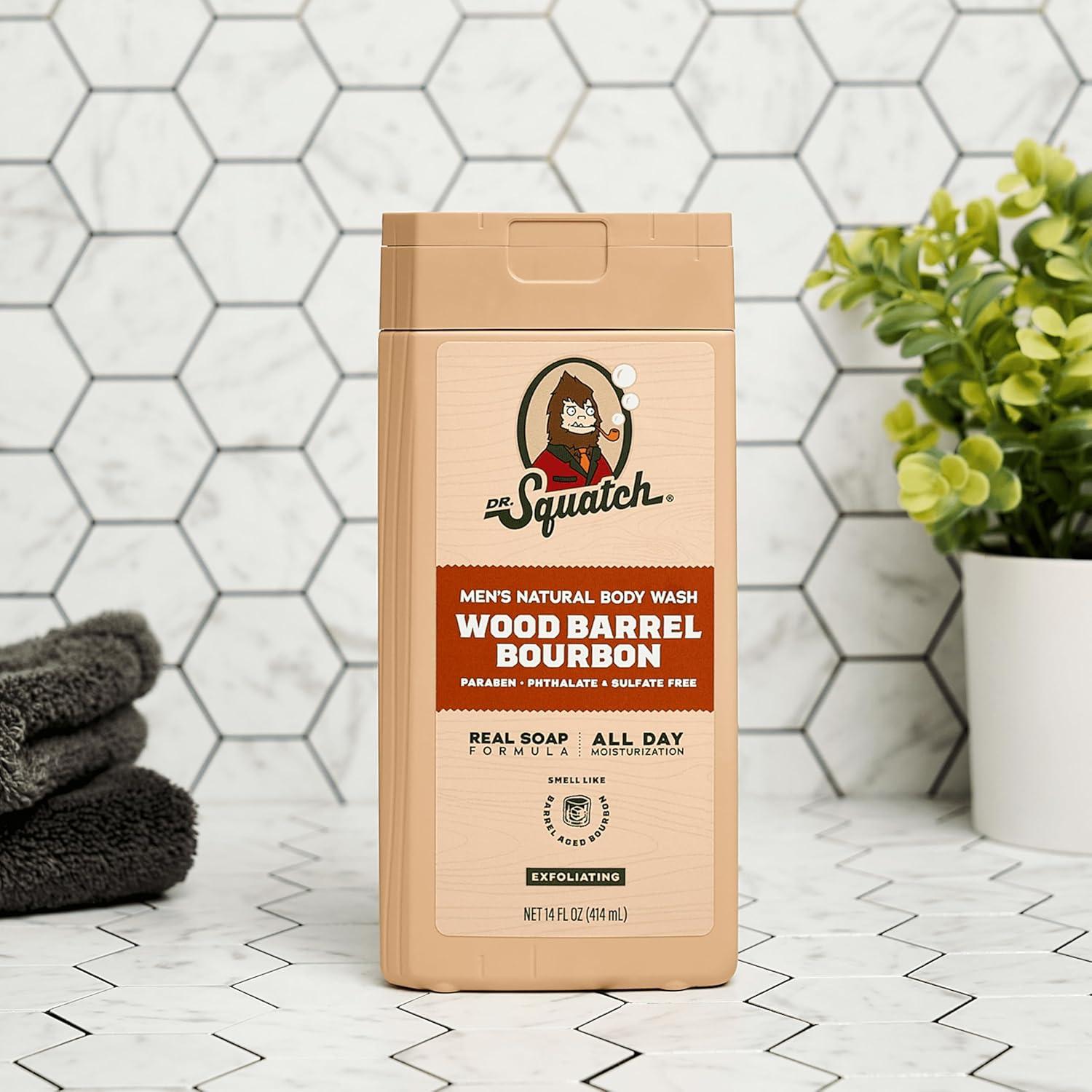 imageDr Squatch NEW Body Wash for Men with Nourishing Natural Ingredients No Paraben Phthalate Sulfate Wood Barrel Bourbon 14 oz Coconut Castaway ampamp Pine Tar 8 oz 2Pack ampamp Body ScrubberIsland Infusion