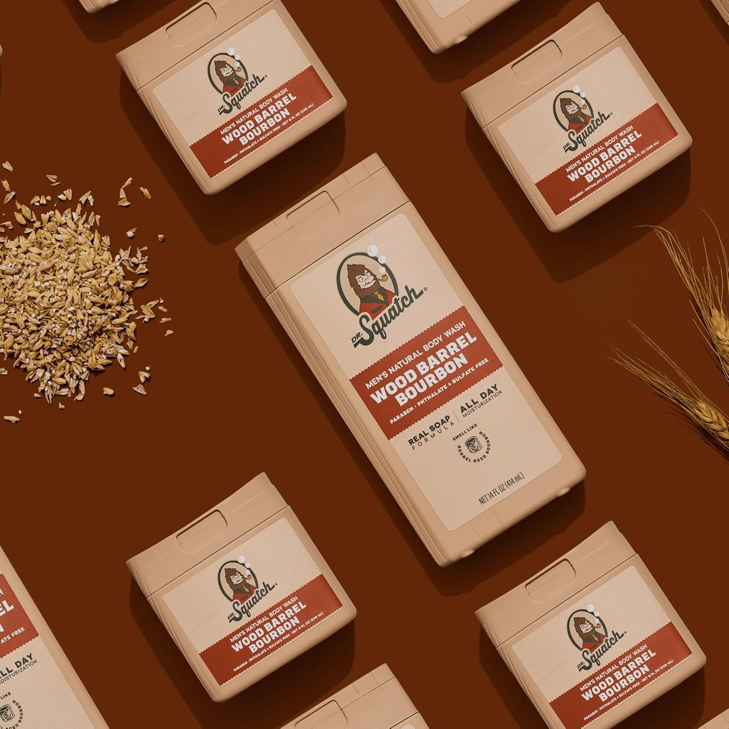 imageDr Squatch NEW Body Wash for Men with Nourishing Natural Ingredients No Paraben Phthalate Sulfate Wood Barrel Bourbon 14 oz Coconut Castaway ampamp Pine Tar 8 oz 2Pack ampamp Body ScrubberIsland Infusion