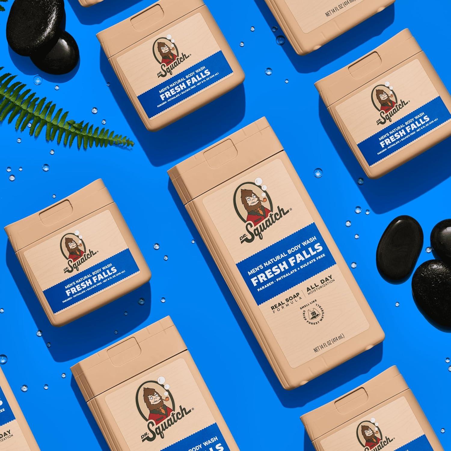 imageDr Squatch NEW Natural Body Wash and Hair Kit for Men Gift Set No Paraben Phthalate Sulfate Fresh Falls Body Wash 14 oz 2Pack Shampoo 8 fl oz ampamp Conditioner 115 fl ozFresh Falls