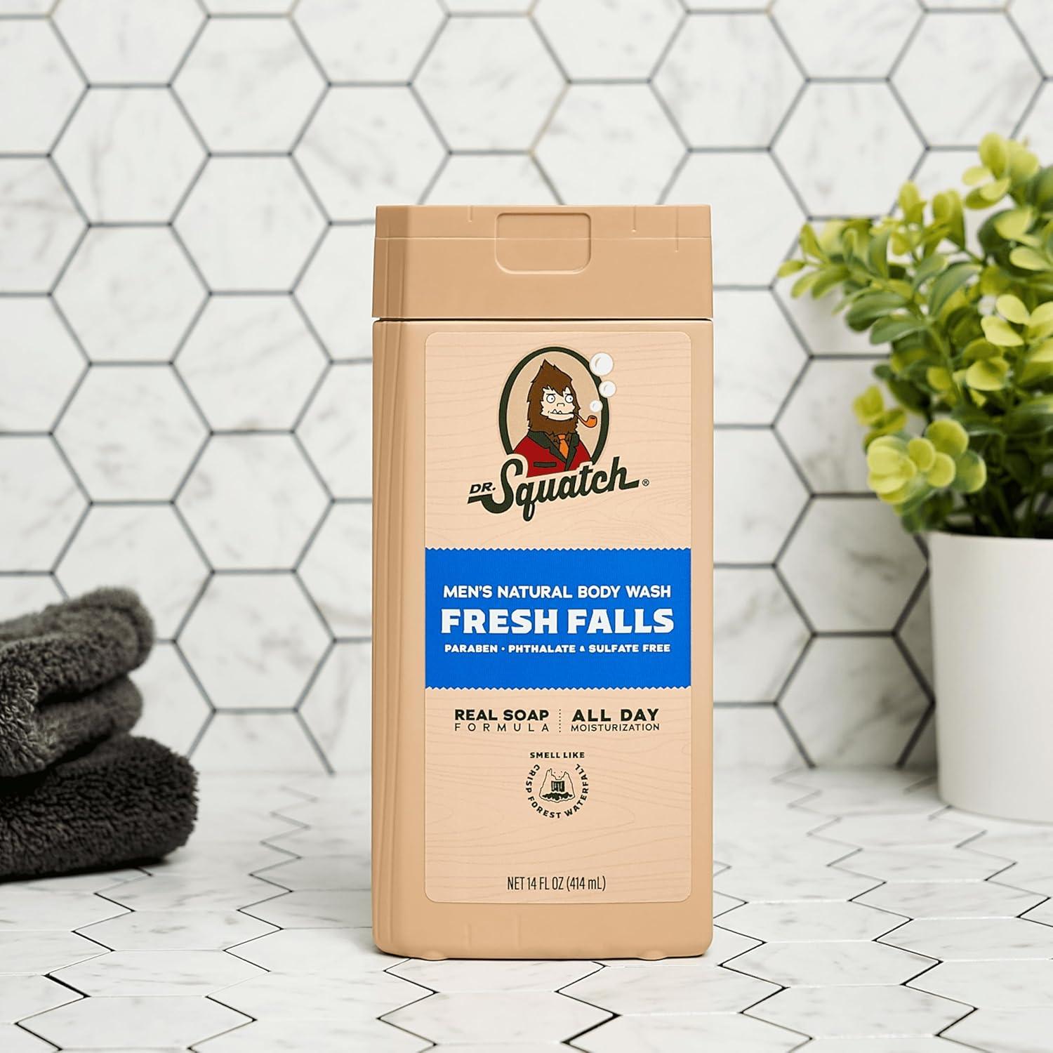 imageDr Squatch NEW Natural Body Wash and Hair Kit for Men Gift Set No Paraben Phthalate Sulfate Fresh Falls Body Wash 14 oz 2Pack Shampoo 8 fl oz ampamp Conditioner 115 fl ozFresh Falls