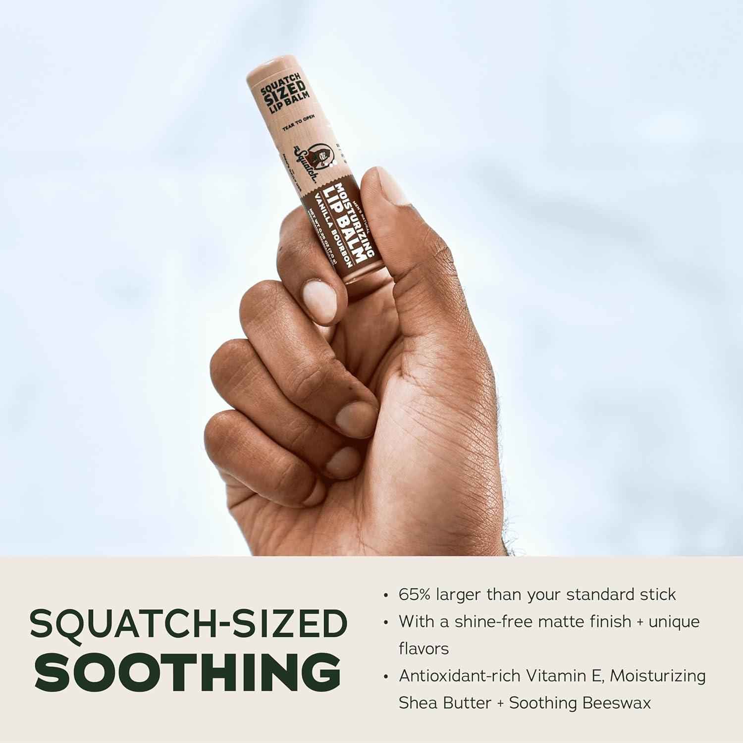 imageDr Squatch NEW Natural Lip Balm Petrolatum Paraben Artificial Flavorfree Shea Butter Beeswax Vitamin E Original Squatch Vanilla Bourbon Coconut Cove Wild Watermelon 025 oz 4 Pack