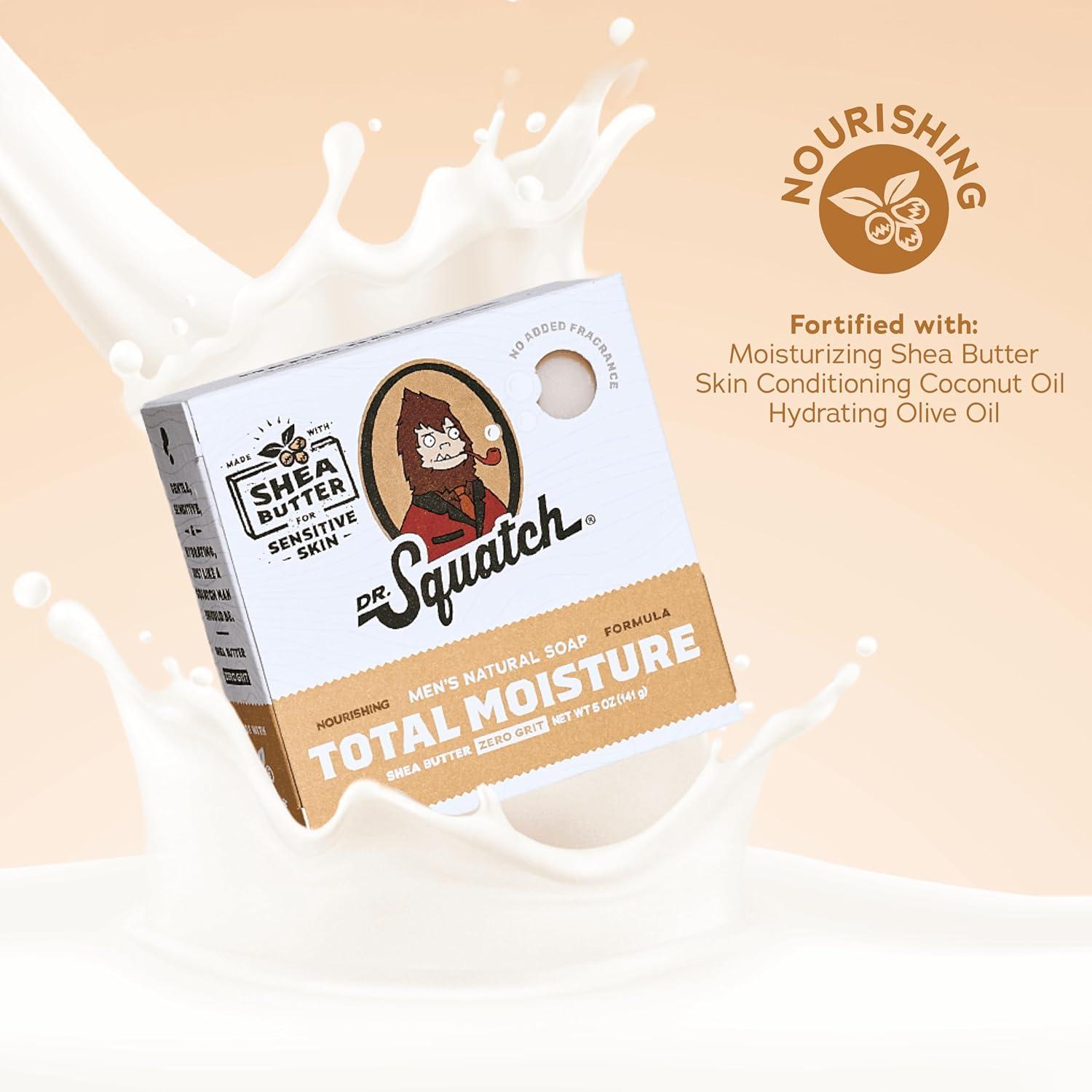 imageDr Squatch NEW Total Moisture Bar Soap for Men No Added Fragrance Formulated for Sensitive Skin Shea Butter 5 oz 3packUnscented