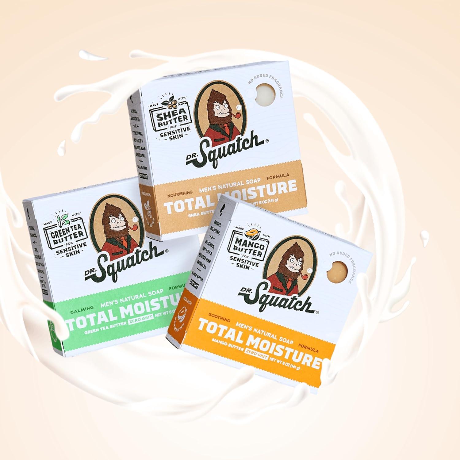 imageDr Squatch NEW Total Moisture Bar Soap for Men No Added Fragrance Formulated for Sensitive Skin Shea Butter 5 oz 3packUnscented