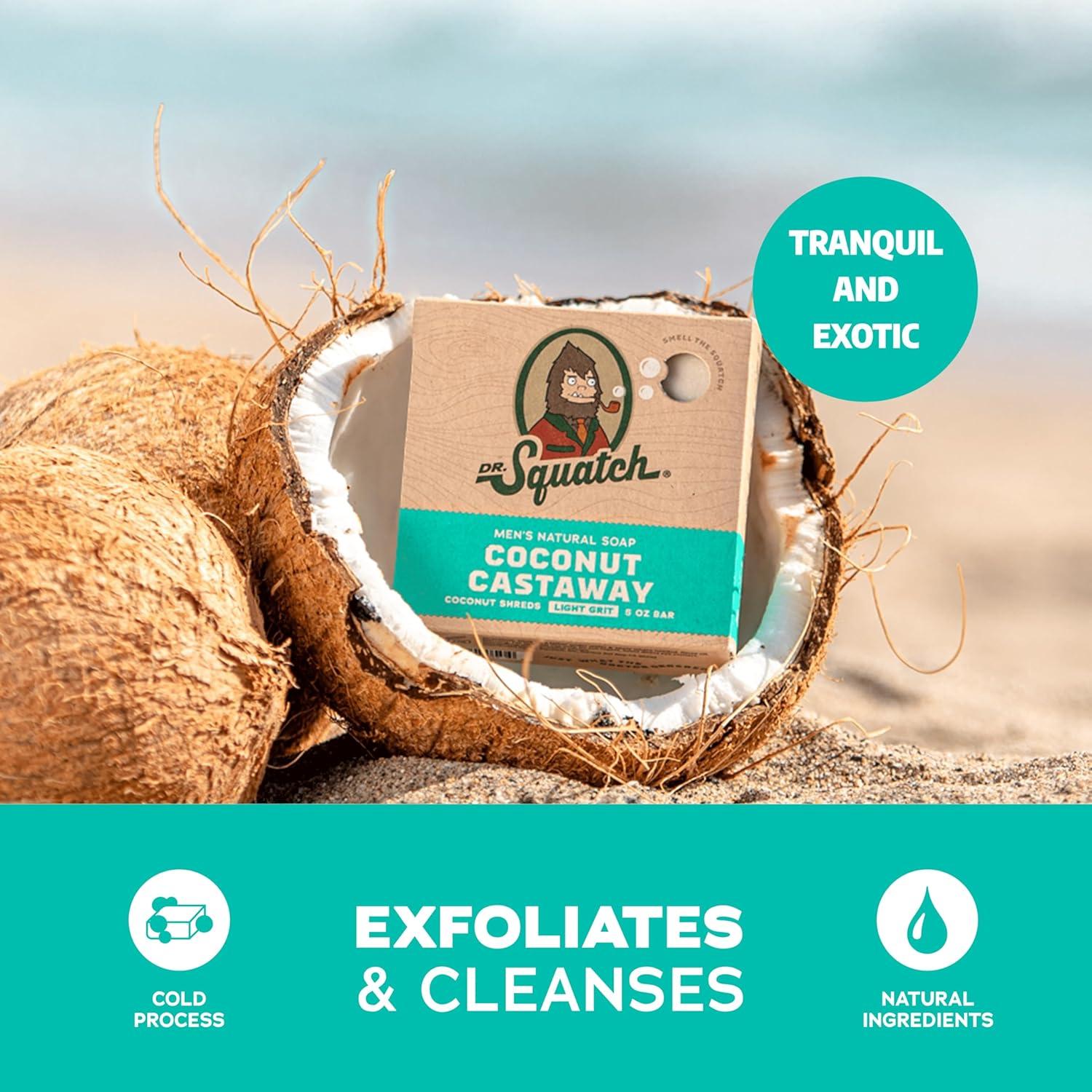 imageDr Squatch Natural Bar Soap for Men Cold Process Soap with No Harsh Chemicals Coastal Mist 5 oz 3PackCoconut Castaway