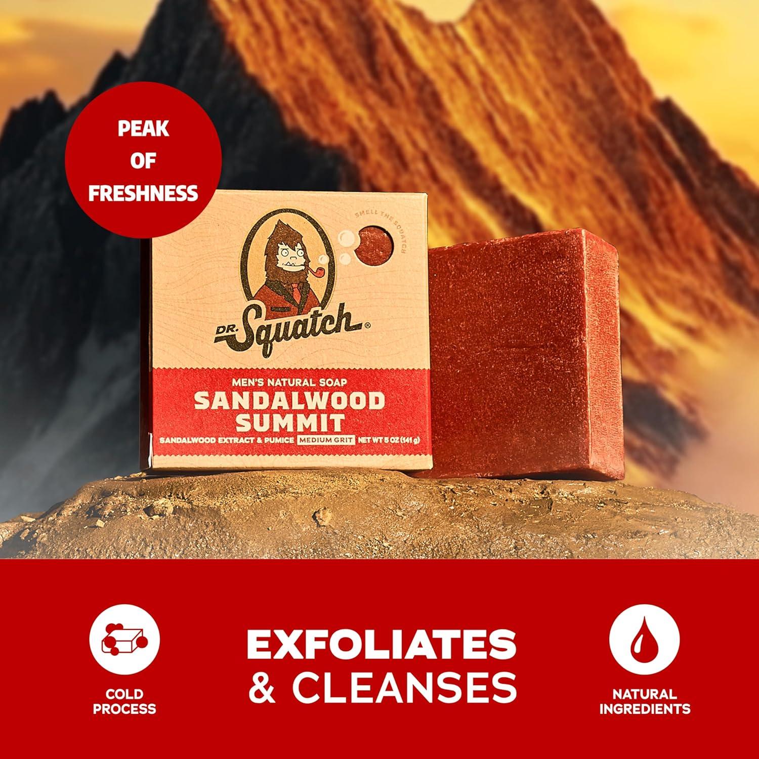 imageDr Squatch Natural Bar Soap for Men Cold Process Soap with No Harsh Chemicals Coastal Mist 5 oz 3PackSandalwood Summit