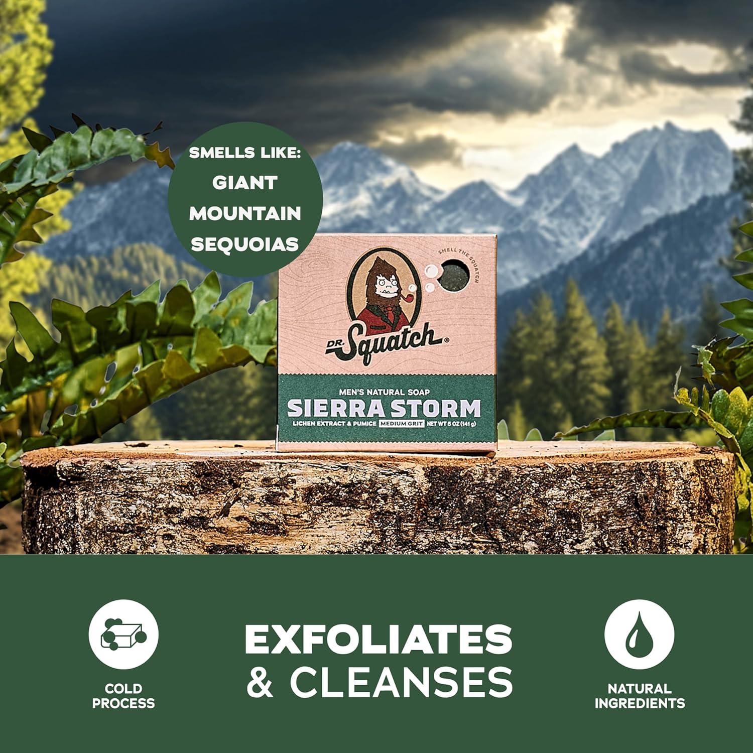 imageDr Squatch Natural Bar Soap for Men Cold Process Soap with No Harsh Chemicals Coastal Mist 5 oz 3PackSierra Storm