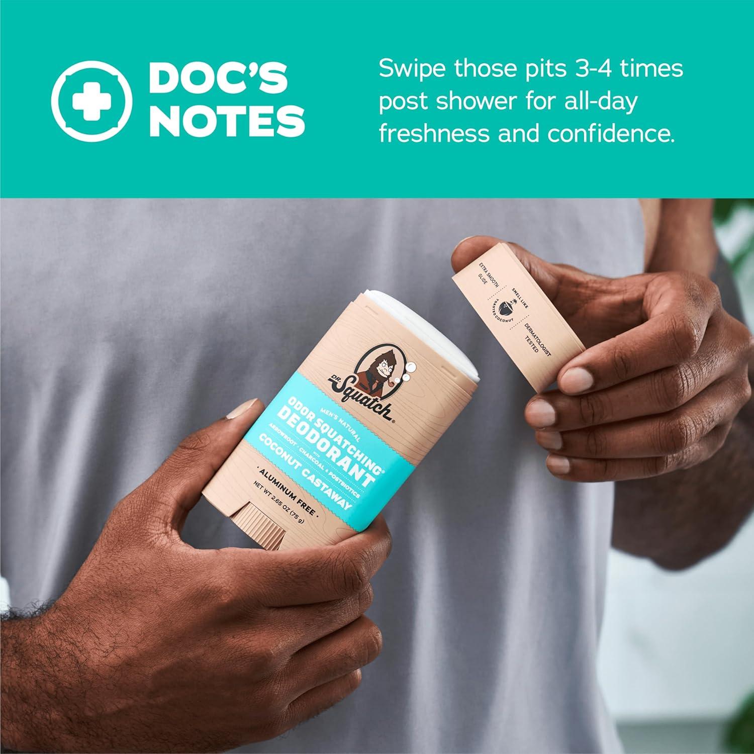 imageDr Squatch Natural Deodorant for Men OdorSquatching Aluminum Free Fresh Falls 265 oz 3PackCoconut Castaway