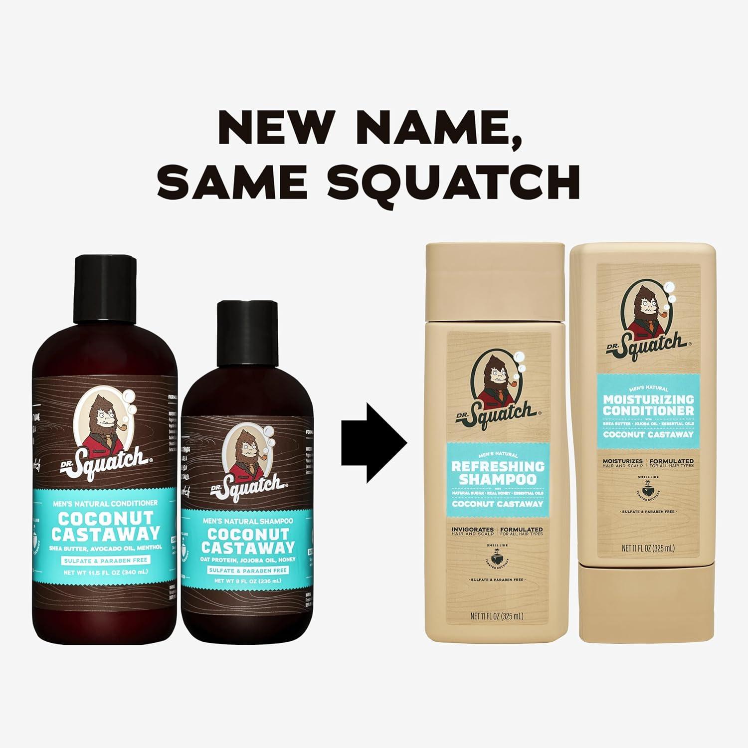 imageDr Squatch Natural Hair Bundle for Men Healthy Full Looking Hair Fresh Falls Shampoo 11 fl oz Fresh Falls Conditioner 11 fl ozCoconut Castaway