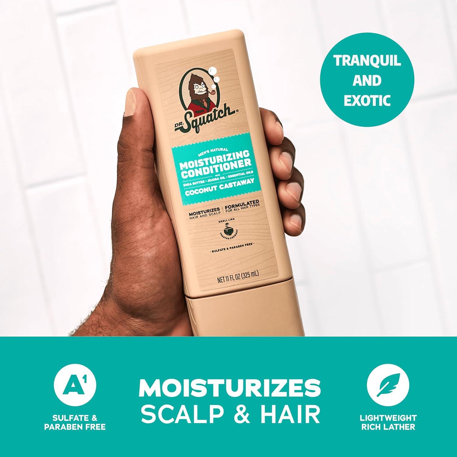imageDr Squatch Natural Hair Bundle for Men Healthy Full Looking Hair Fresh Falls Shampoo 11 fl oz Fresh Falls Conditioner 11 fl ozCoconut Castaway
