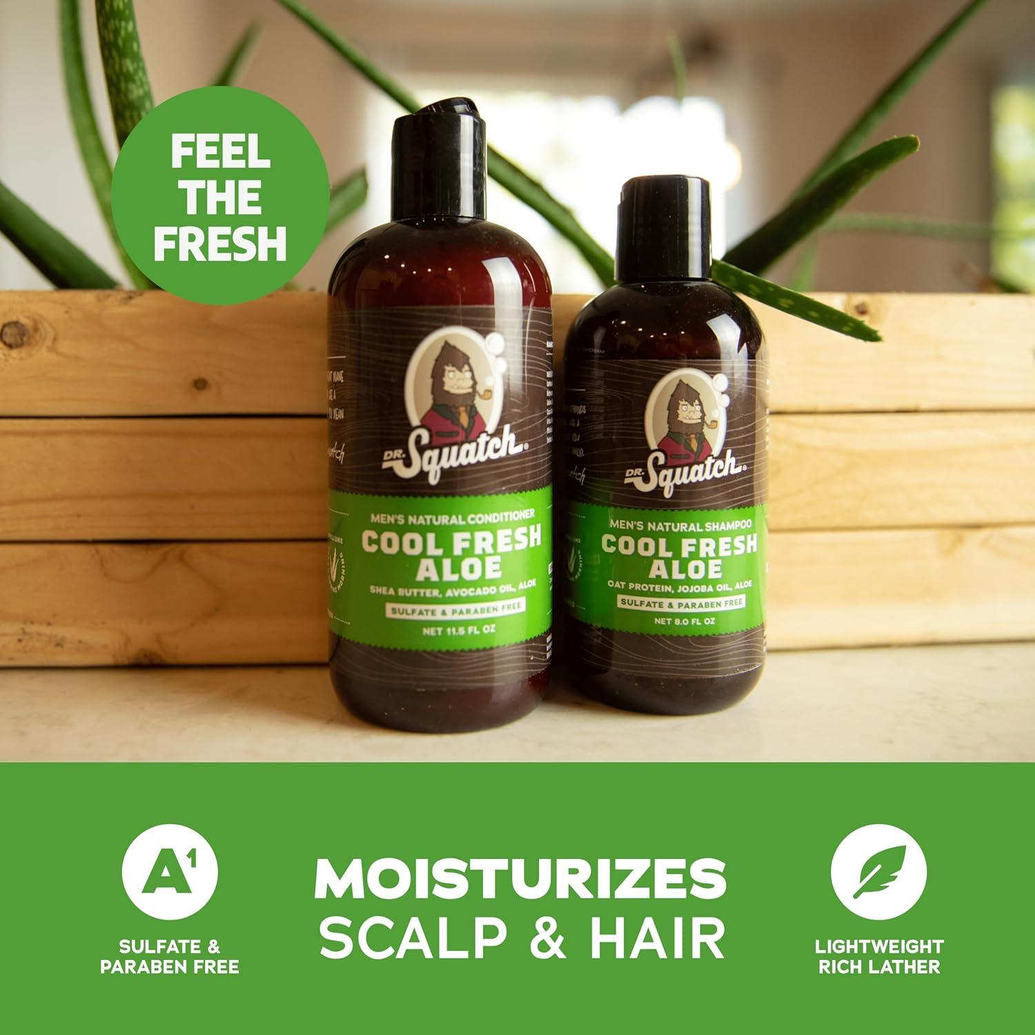 imageDr Squatch Natural Hair Bundle for Men Healthy Full Looking Hair Fresh Falls Shampoo 11 fl oz Fresh Falls Conditioner 11 fl ozCool Aloe Fresh