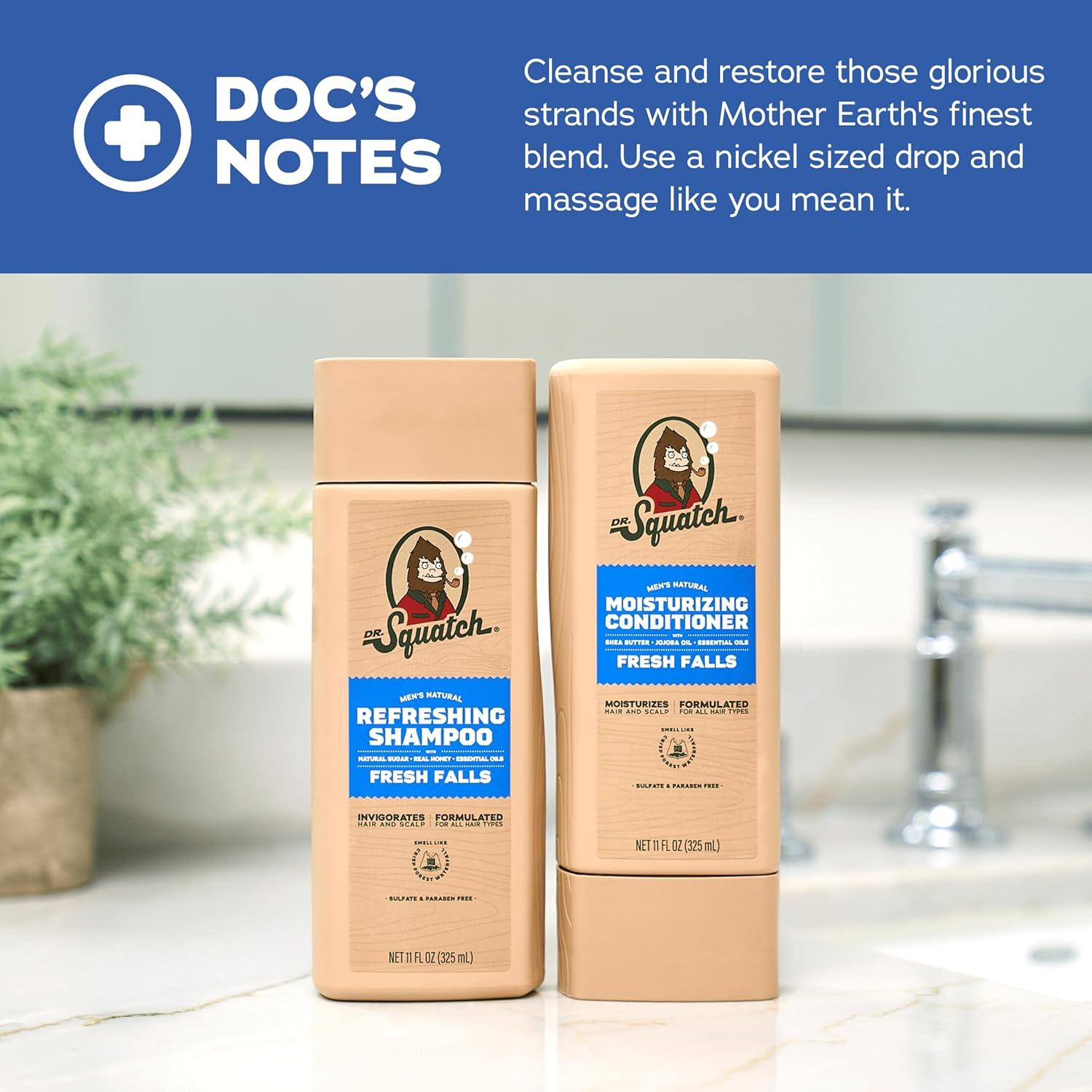 imageDr Squatch Natural Hair Bundle for Men Healthy Full Looking Hair Fresh Falls Shampoo 11 fl oz Fresh Falls Conditioner 11 fl ozFresh Falls