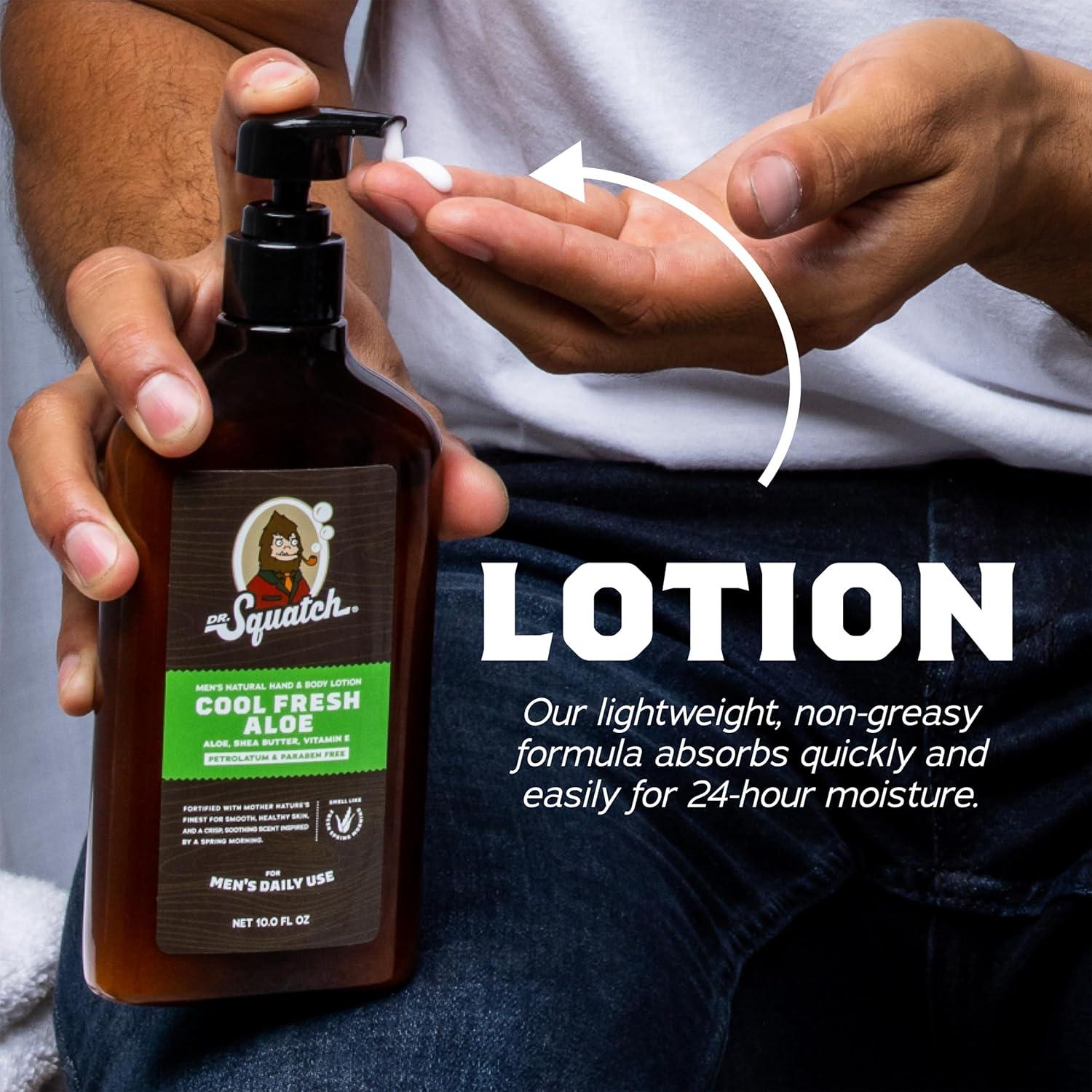 imageDr Squatch Natural Hand and Body Lotion for Men Made with Shea Butter Coconut Oil Vitamin E for 24Hr Moisturization Cool Fresh Aloe ampamp Fresh Falls 10 fl oz 2Pack