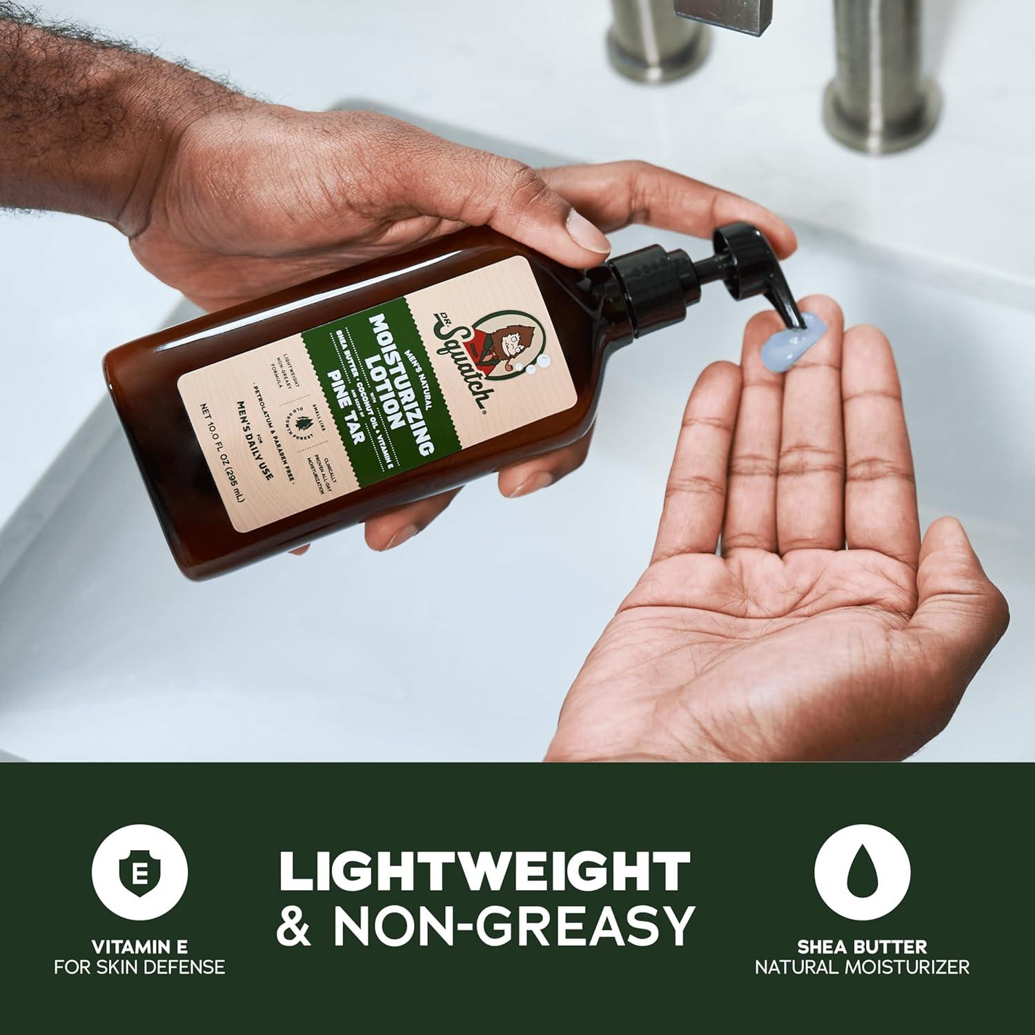 imageDr Squatch Natural Hand and Body Lotion for Men Made with Shea Butter Coconut Oil Vitamin E for 24Hr Moisturization Pine Tar 10 fl oz 2Pack10 Fl Oz Pack of 2