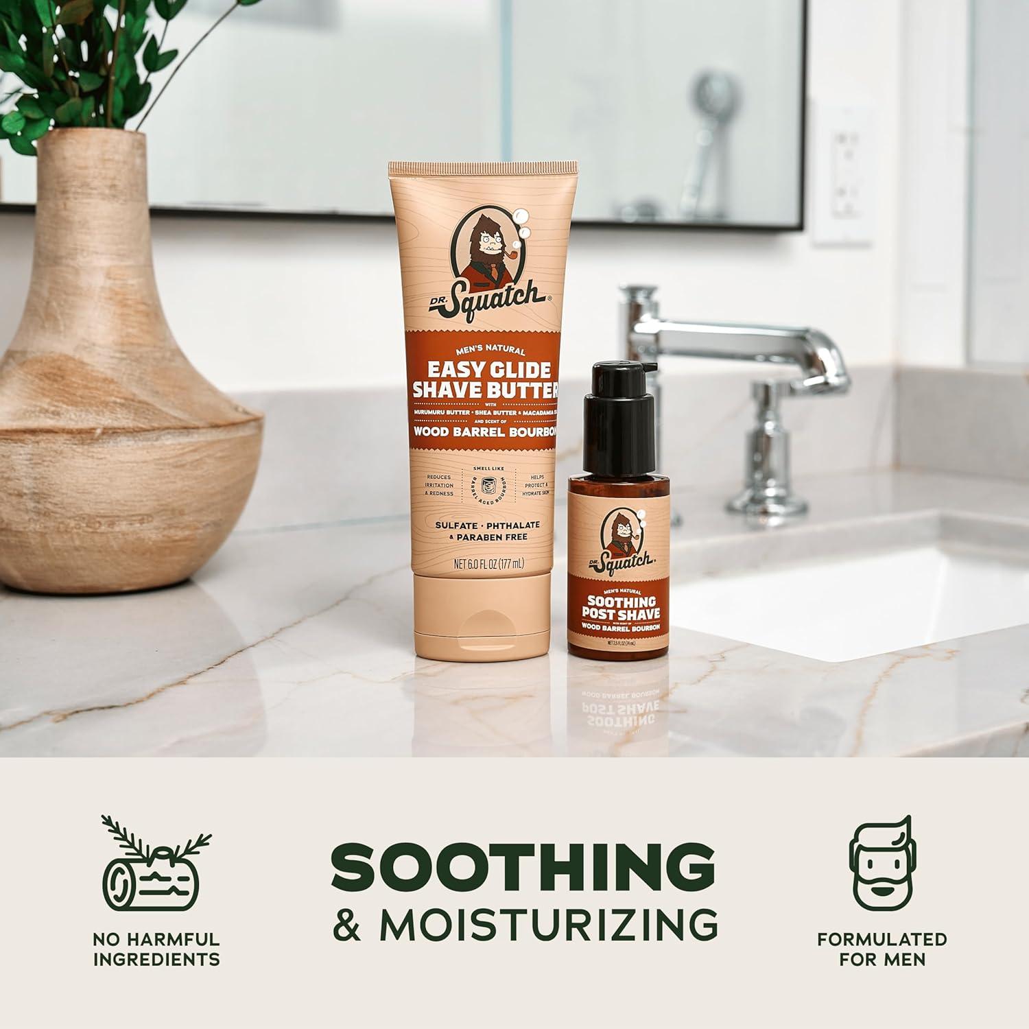 imageDr Squatch Wood Barrel Bourbon Smooth Shave Bundle Easy Glide Butter Soothing Post Shave Natural Ingredients Manly Fragrance MoisturizingWood Barrel Bourbon