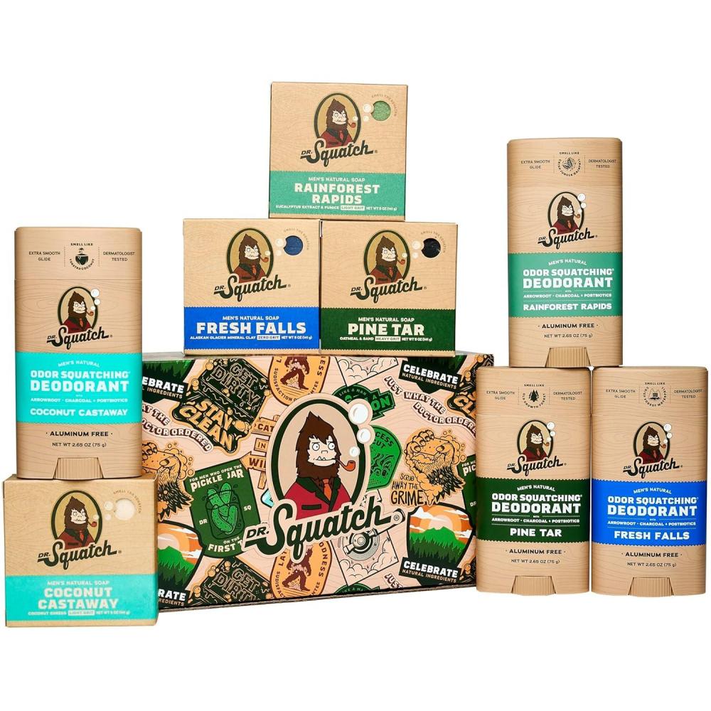 imageDr Squatch 2024 Holiday Bundle Mens Natural 4 Soap and 4 Deodorant Gift Set Cold Process Soap with No Harsh Chemicals OdorSquatching Aluminum Free DeodorantFestive Freshness