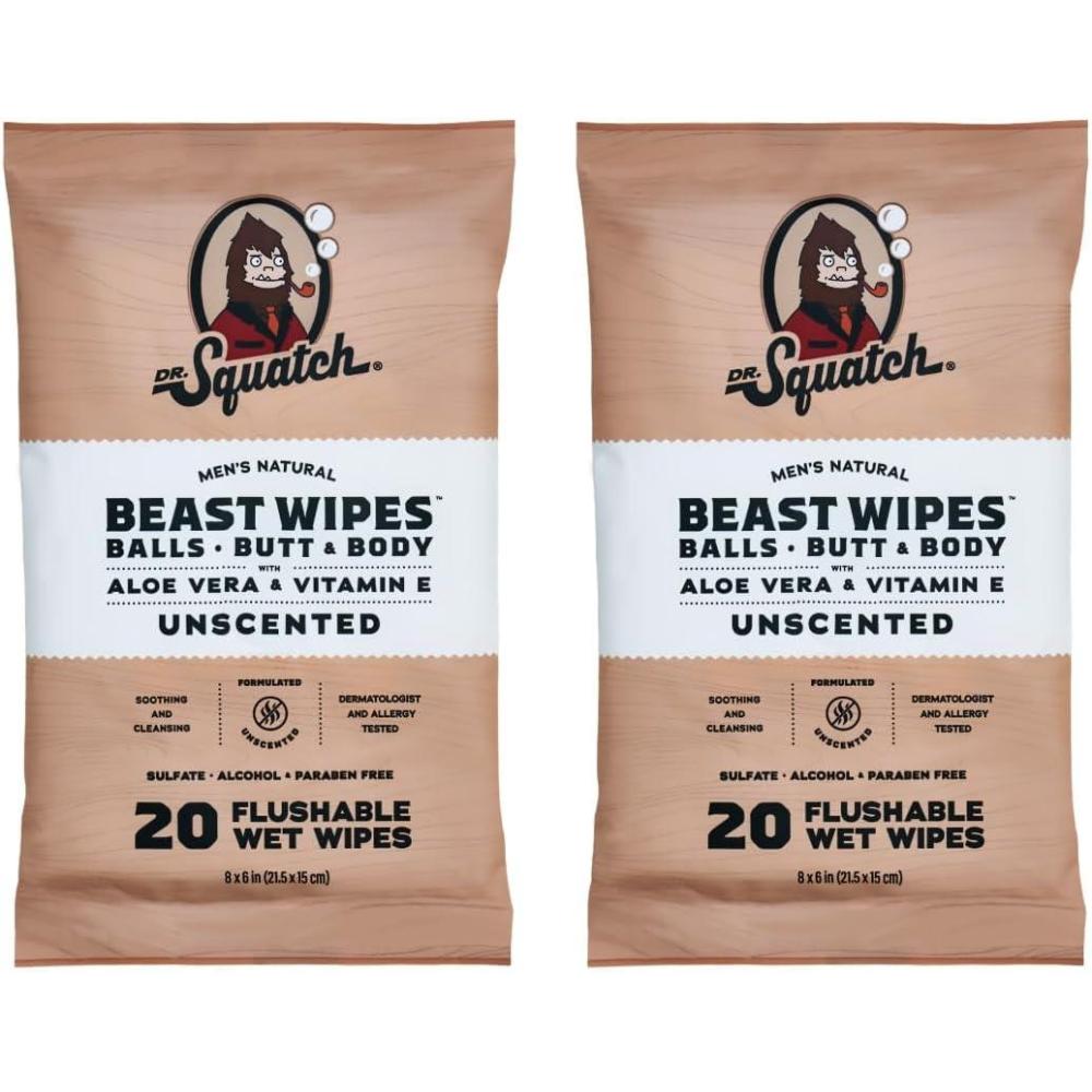imageDr Squatch Beast Wipes Flushable Adult Wipes for Men Soothing and Refreshing 2 Pack Unscented