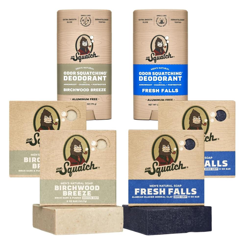 imageDr Squatch Manly Soap and Deodorant Variety Pack Handmade with Organic Oils AluminumFree Summer Citrus and Fresh Falls Mens Natural SoapBirchwood Breeze and Fresh Falls