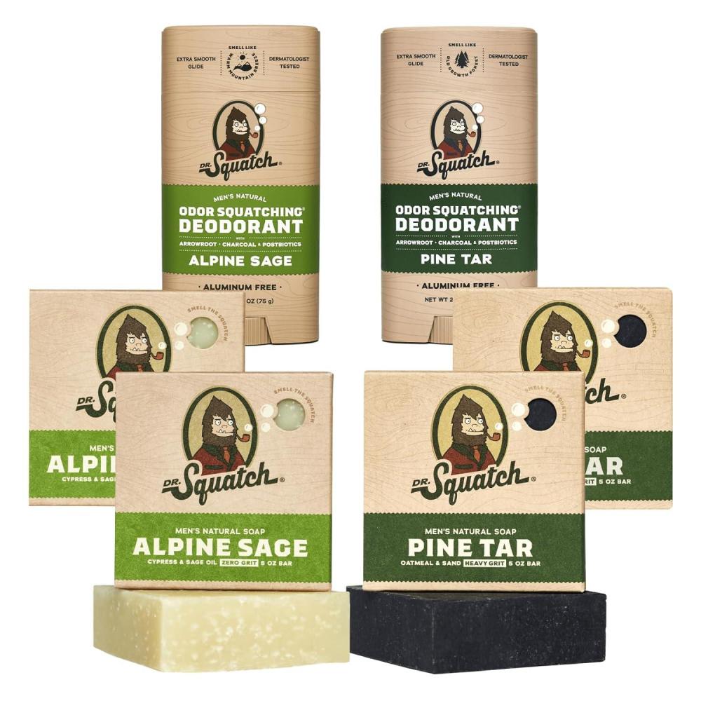 imageDr Squatch Manly Soap and Deodorant Variety Pack Handmade with Organic Oils AluminumFree Summer Citrus and Fresh Falls Mens Natural SoapPine Tar and Alpine Sage