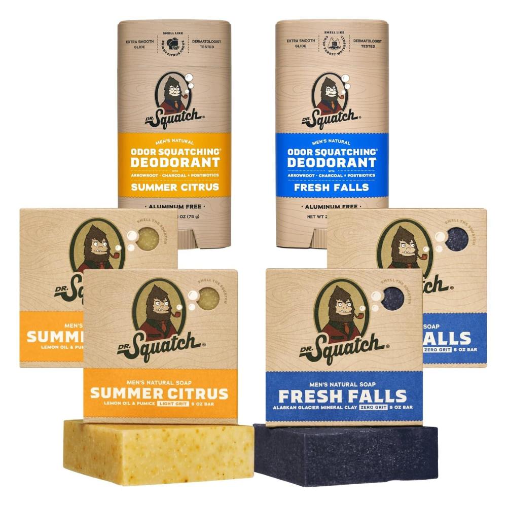 imageDr Squatch Manly Soap and Deodorant Variety Pack  Handmade with Organic Oils AluminumFree  Summer Citrus and Fresh Falls  Mens Natural SoapSummer Citrus and Fresh Falls