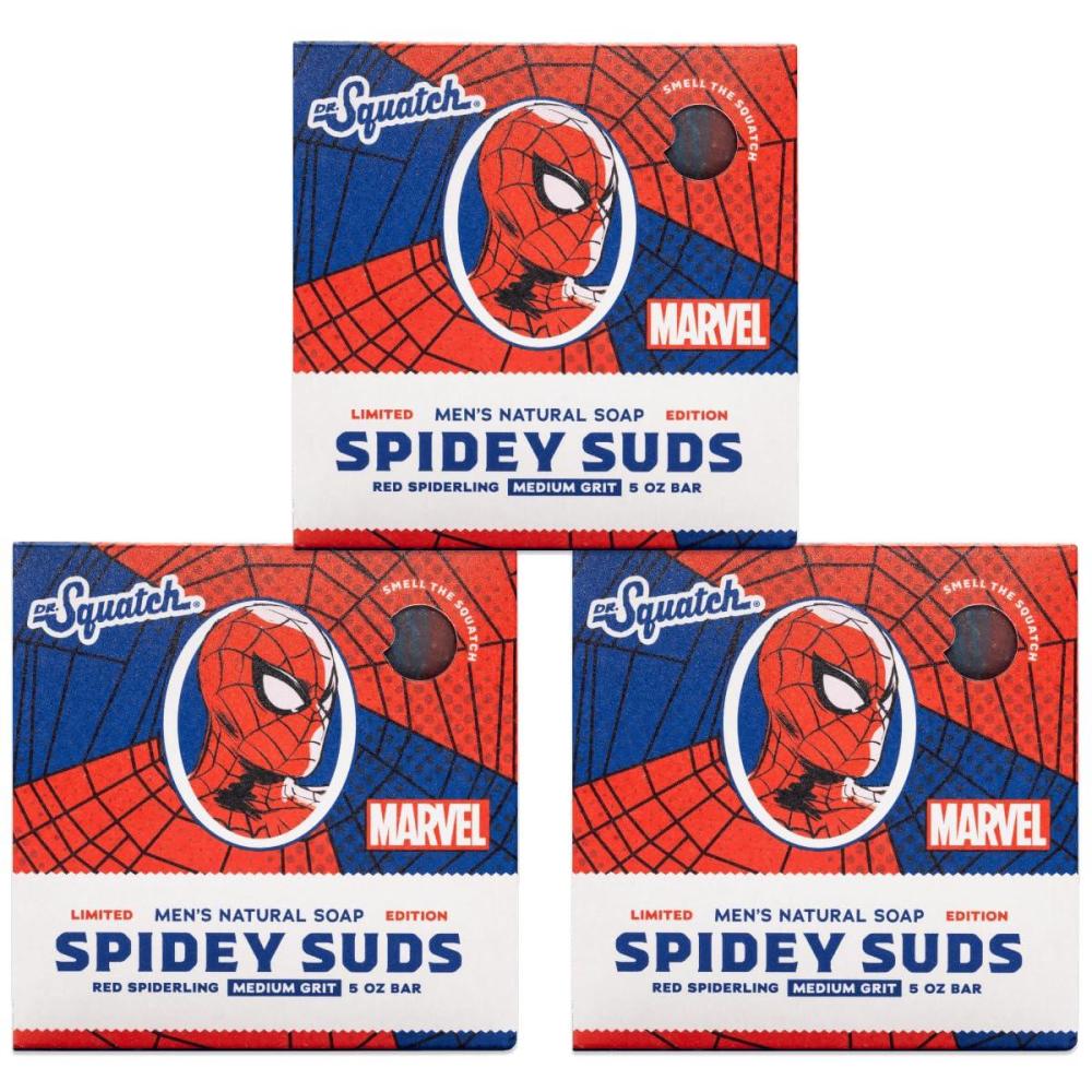 imageDr Squatch Mens Natural Bar Soap Spidey Suds Inspired by SpiderMan 3 Pack