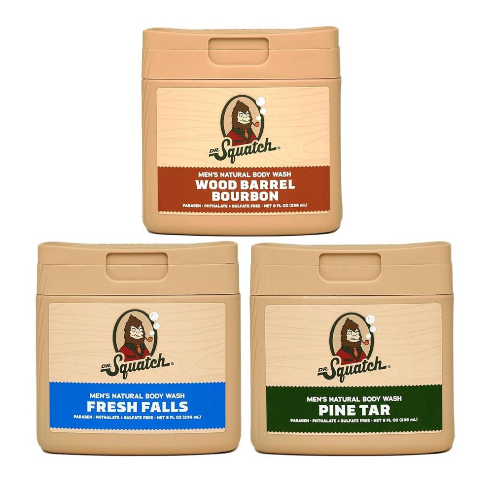 imageDr Squatch NEW Body Wash for Men with Nourishing Natural Ingredients No Paraben Phthalate Sulfate All Day Moisturization Fresh Falls Coconut Castaway ampamp Pine Tar 8 oz 3PackRustic Retreat