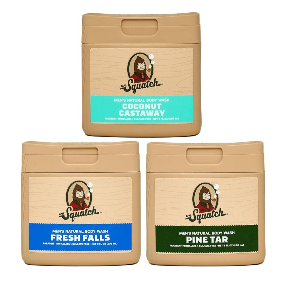 imageDr Squatch NEW Body Wash for Men with Nourishing Natural Ingredients No Paraben Phthalate Sulfate All Day Moisturization Fresh Falls Coconut Castaway ampamp Pine Tar 8 oz 3PackManly Oasis