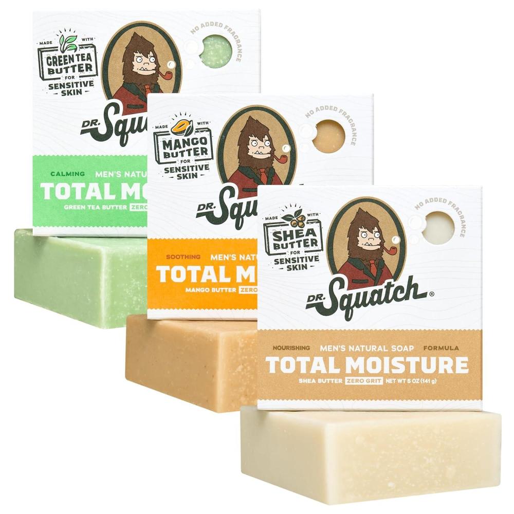 imageDr Squatch NEW Total Moisture Bar Soap for Men No Added Fragrance Formulated for Sensitive Skin Shea Butter 5 oz 3packVariety 3Pack