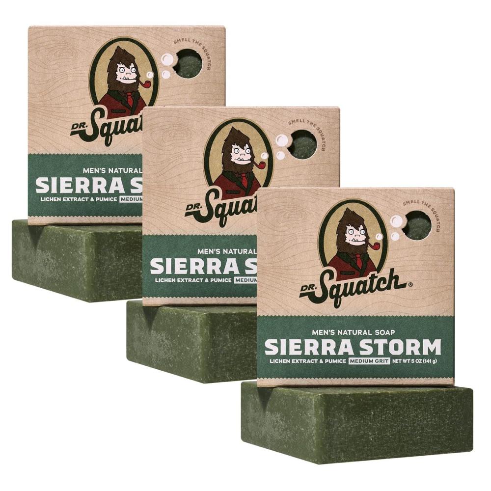 imageDr Squatch Natural Bar Soap for Men Cold Process Soap with No Harsh Chemicals Coastal Mist 5 oz 3PackSierra Storm