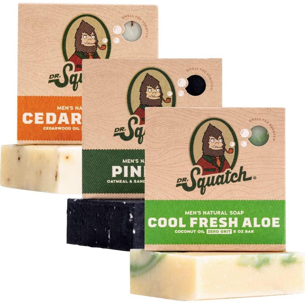 imageDr Squatch Natural Bar Soap for Men Cold Process Soap with No Harsh Chemicals Coconut Castaway Fresh Falls ampamp Cool Aloe 5 oz 3PackPine Fresh Fusion
