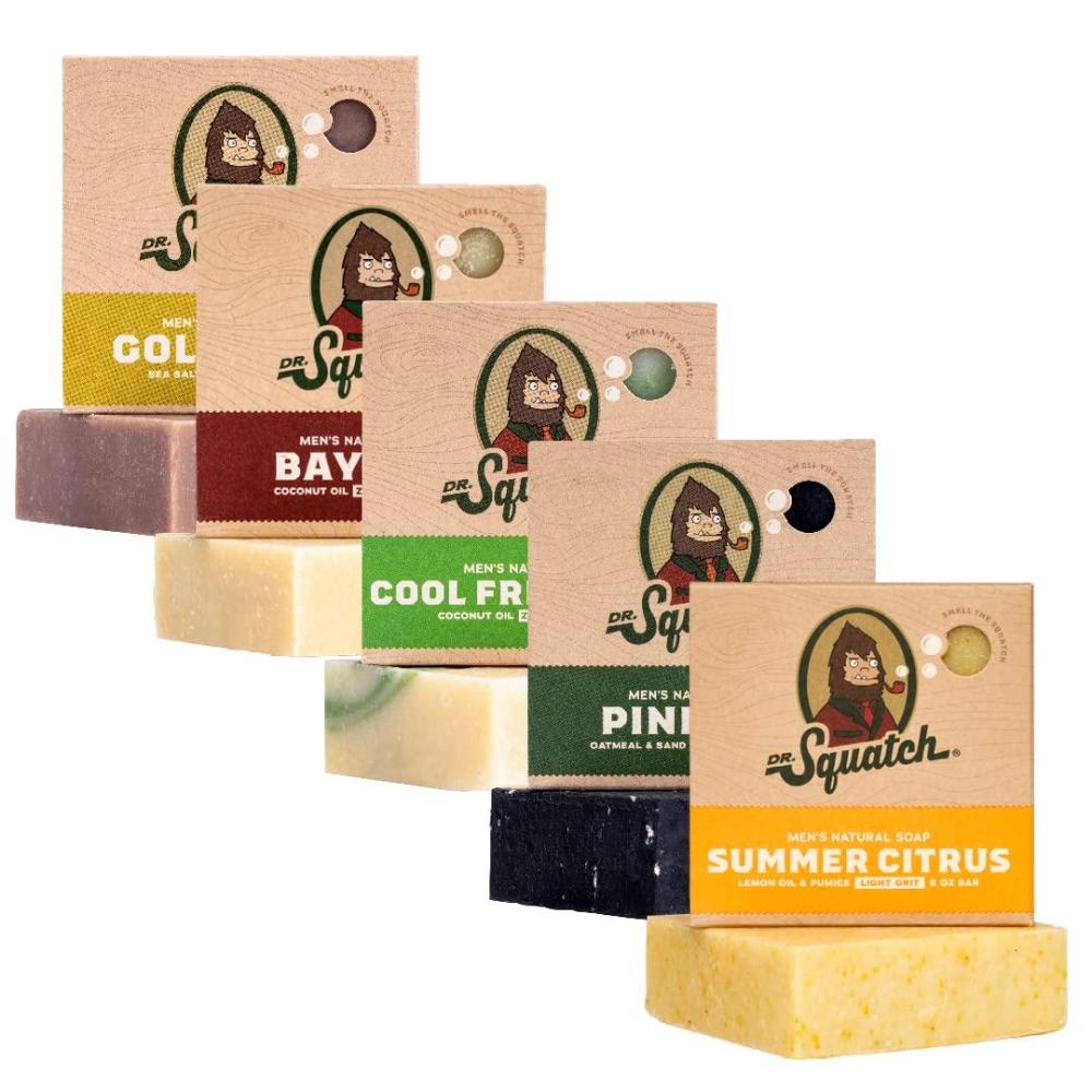 imageDr Squatch Natural Bar Soap for Men Variety Gift Set  Cold Process Soap No Harsh Chemicals  Rainforest Rapids Coconut Castaway Fresh Falls Summer Citrus ampamp Eucalyptus Greek Yogurt 5 oz 5PackNatures Forge