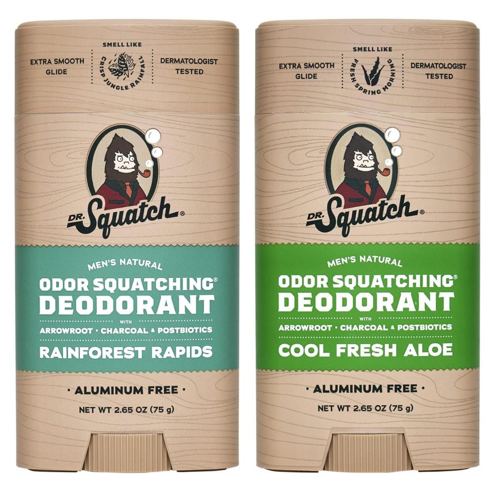 imageDr Squatch Natural Deodorant for Men OdorSquatching Aluminum Free Coconut Castaway ampamp Fresh Falls 265 oz 2PackCool Rain Escape