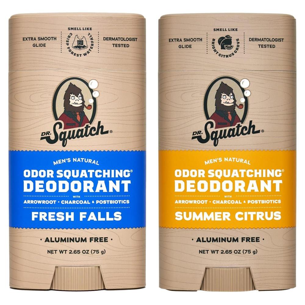 imageDr Squatch Natural Deodorant for Men OdorSquatching Aluminum Free Coconut Castaway ampamp Fresh Falls 265 oz 2PackFresh Citrus Burst